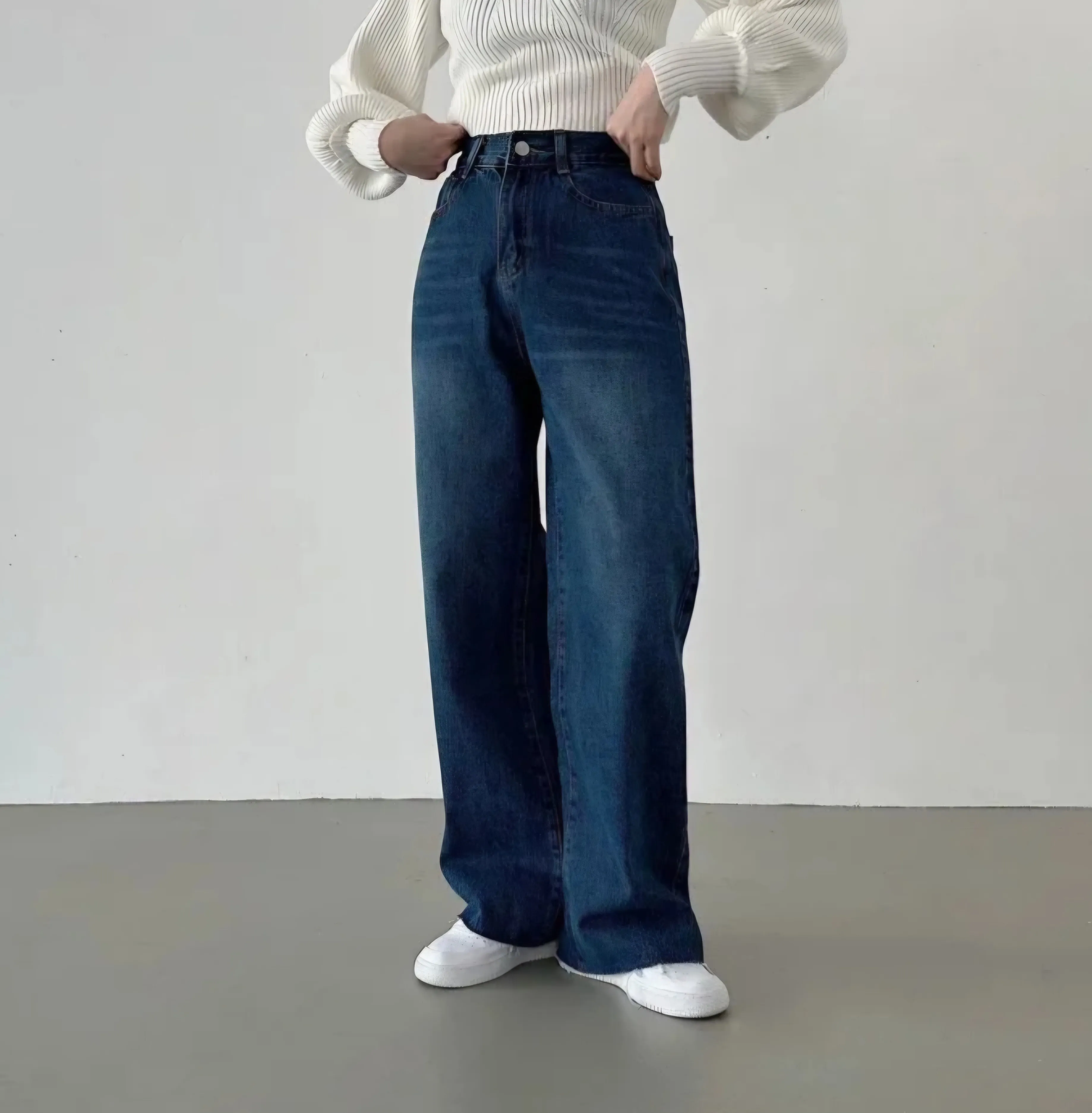 裏起毛バックゴムワイドデニムパンツ | 詳細画像1