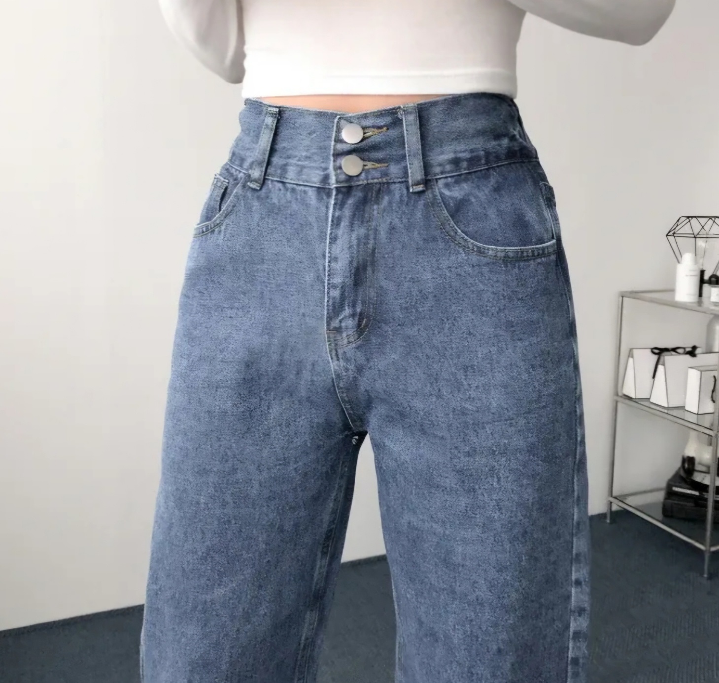 裏起毛バックゴムツーボタンデニムパンツ | 詳細画像2