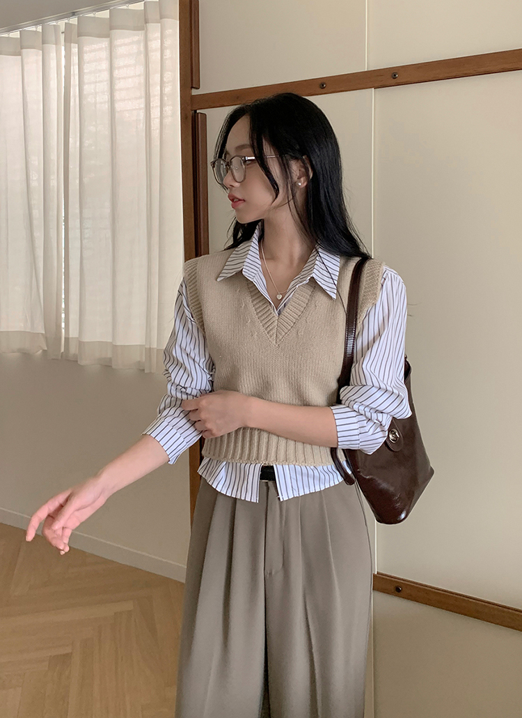 ストライプクロップド長袖シャツ | レディースファッション通販