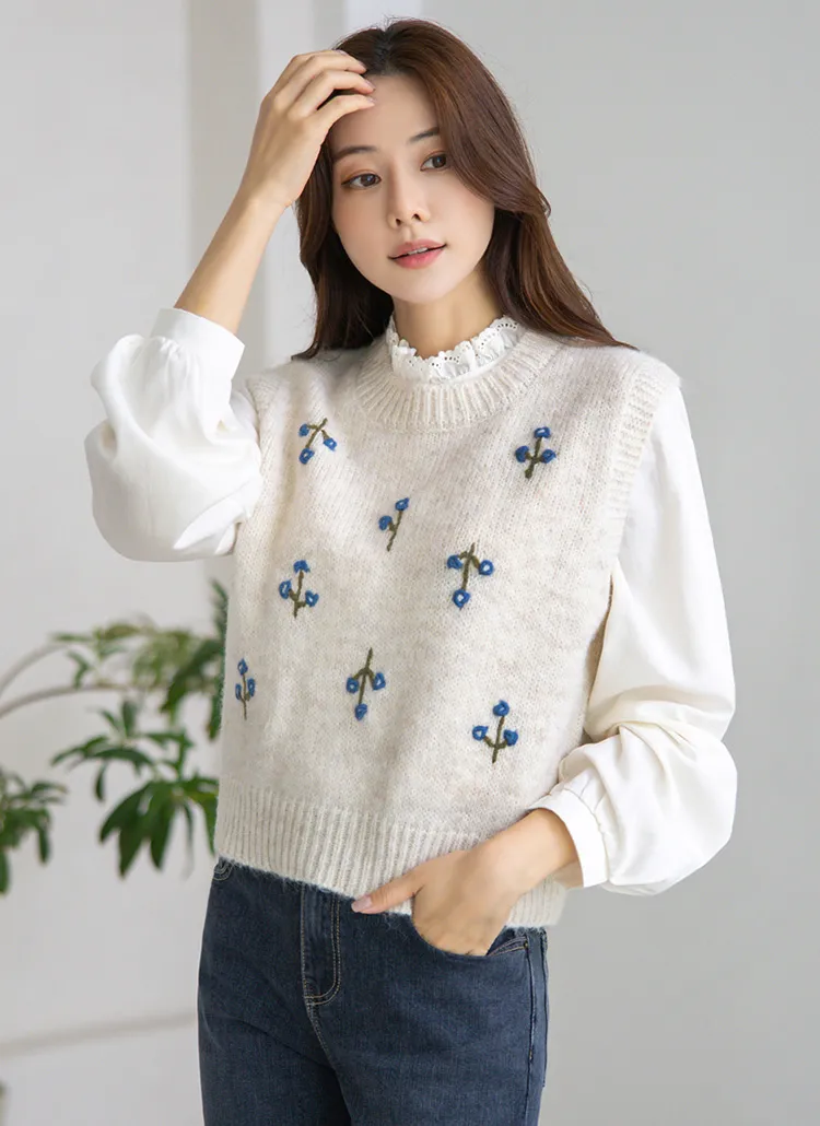 フラワー刺繍ニットベスト | レディースファッション通販 - DHOLIC