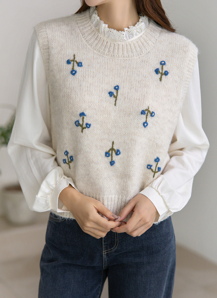 フラワー刺繍ニットベスト | レディースファッション通販 - DHOLIC