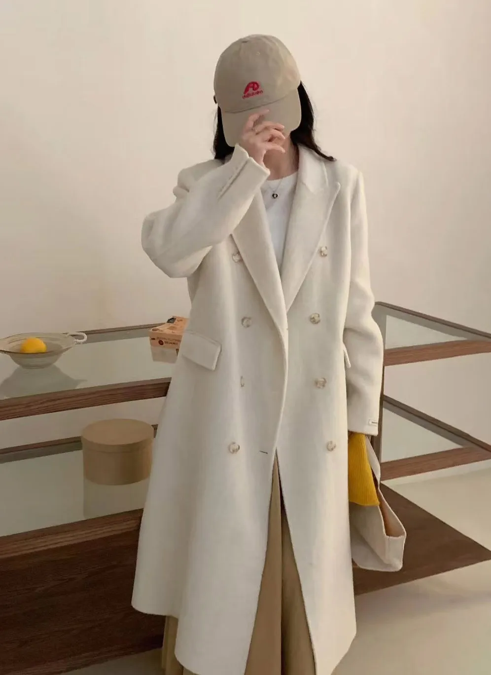フォックスファー混ダブルブレストロングコート | レディース 