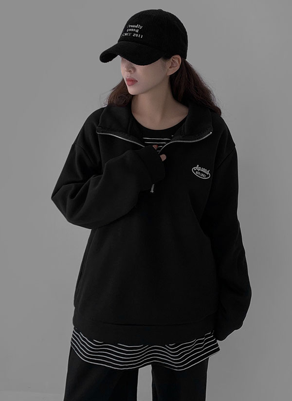 裏起毛ハーフジップロゴスウェット&ワイドジョガーパンツSET