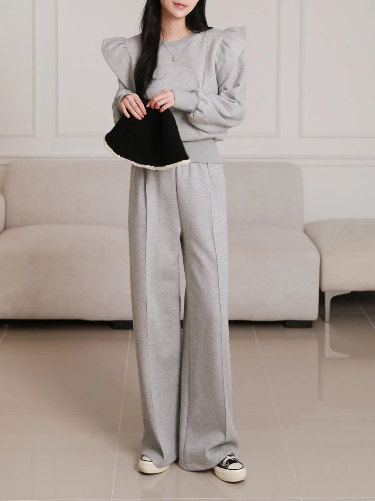 裏起毛フリルポケットスウェット&イージーパンツSET | 詳細画像1