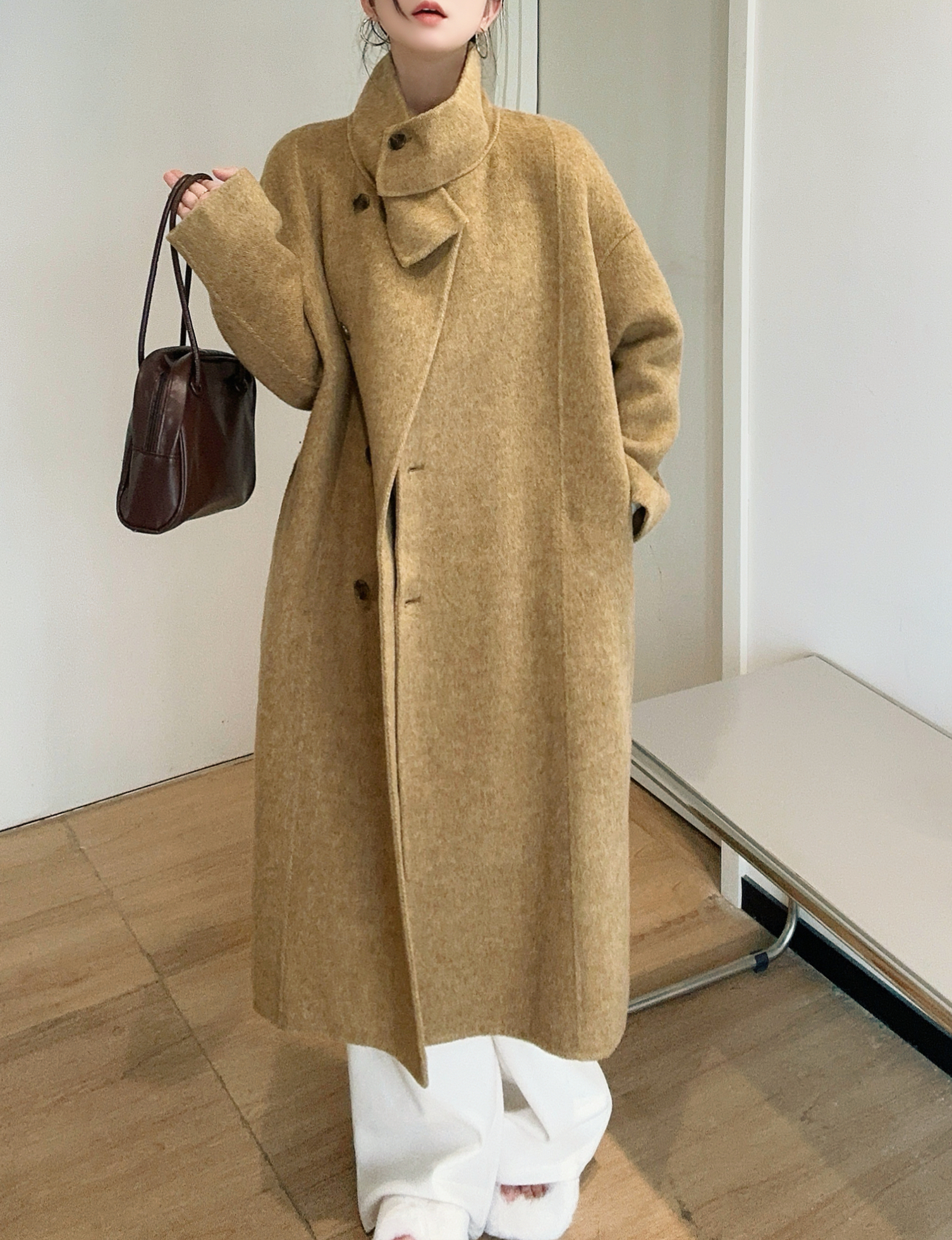 ウール混ハイネックロングコート・B011534