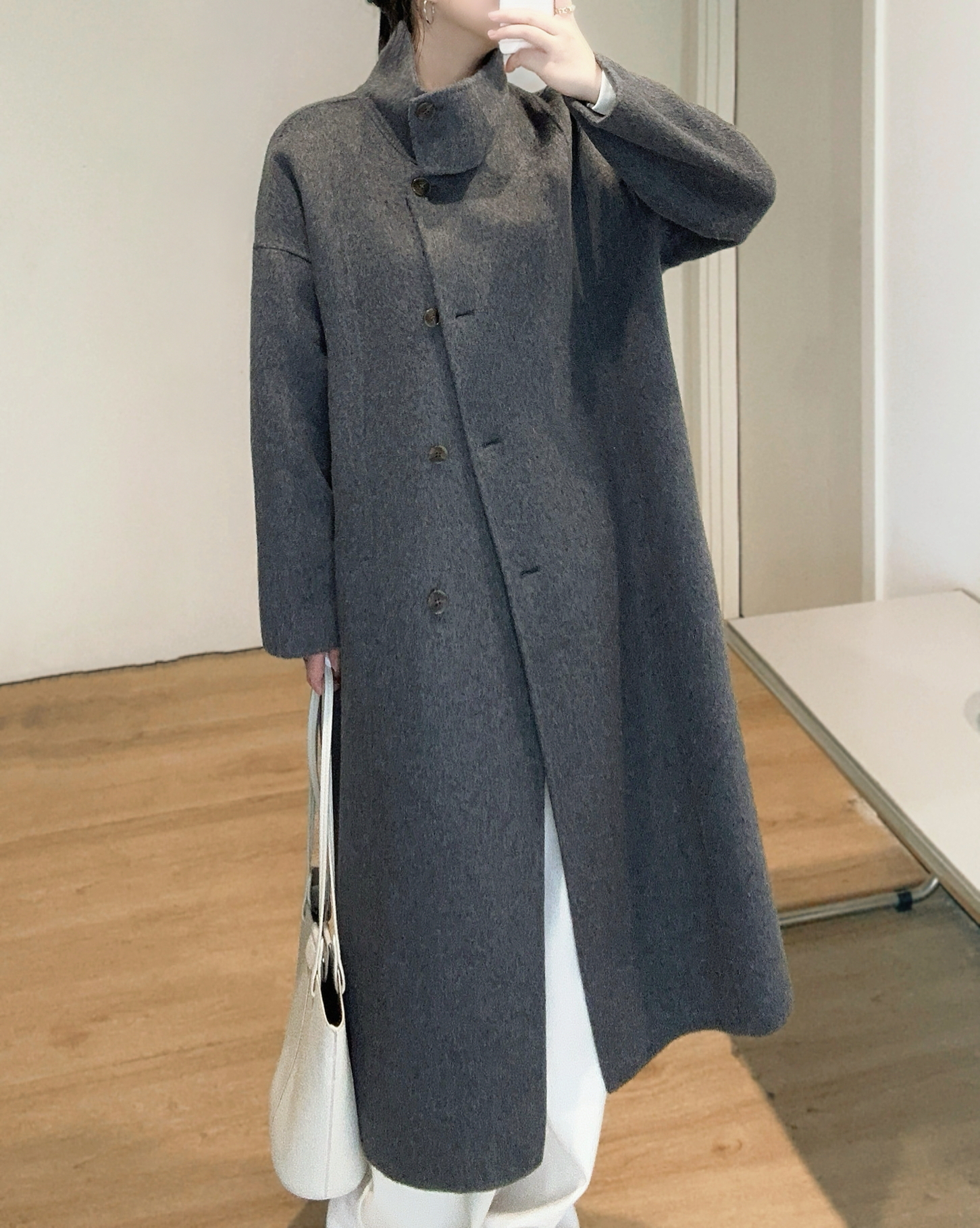 希少 美品 ワイズ ウール 変形 ハイネック デザイン ウール ロングコート 2 ウール混ハイネックロングコート | レディースファッション通販 - DHOLIC