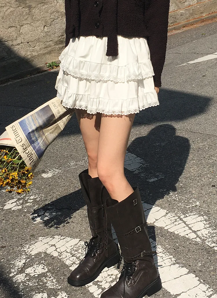 パンツ裏地レースフリルベロアミニティアードスカート | WONDERWONDER | 詳細画像1