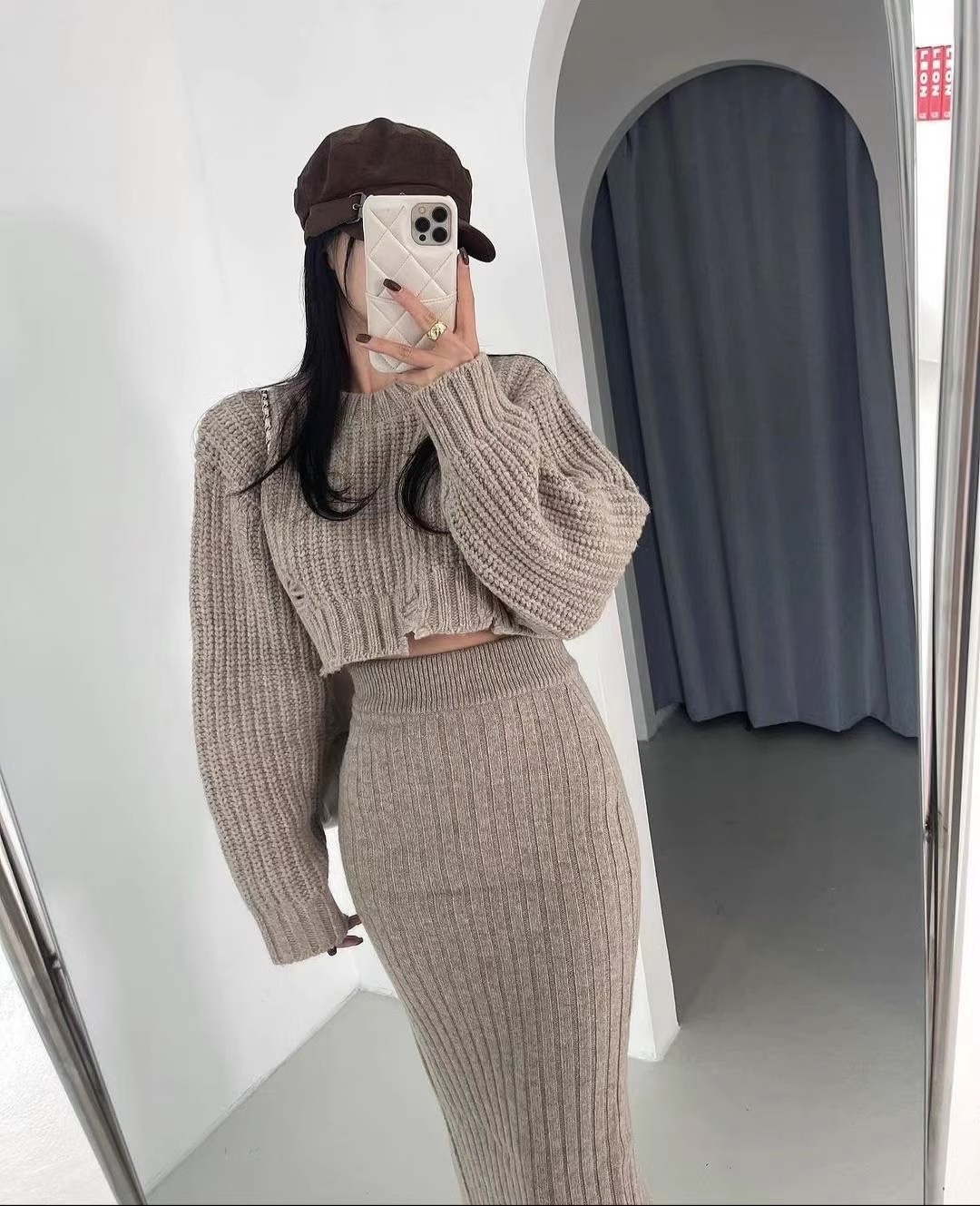 ダメージクロップドニット&スリットリブスカートSET | 詳細画像5