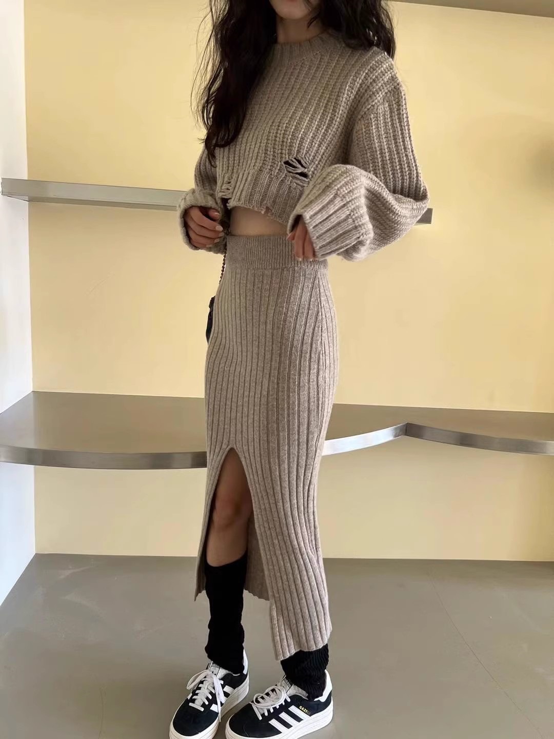 ダメージクロップドニット&スリットリブスカートSET | 詳細画像2