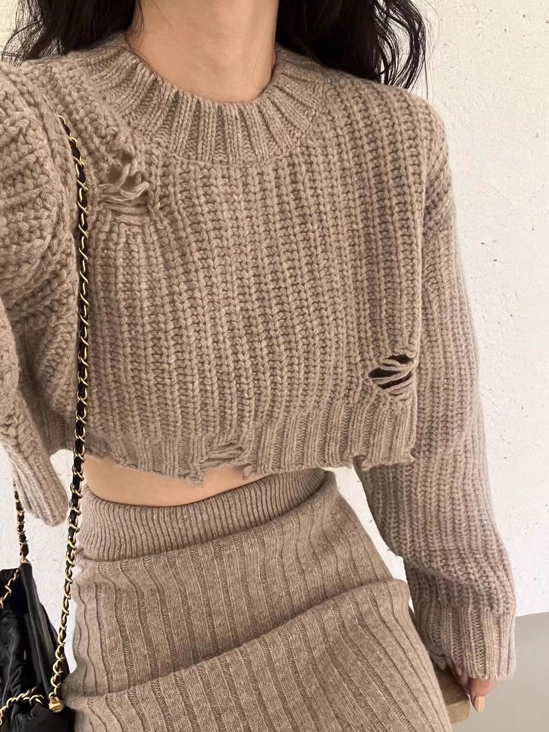 ダメージクロップドニット&スリットリブスカートSET | 詳細画像3