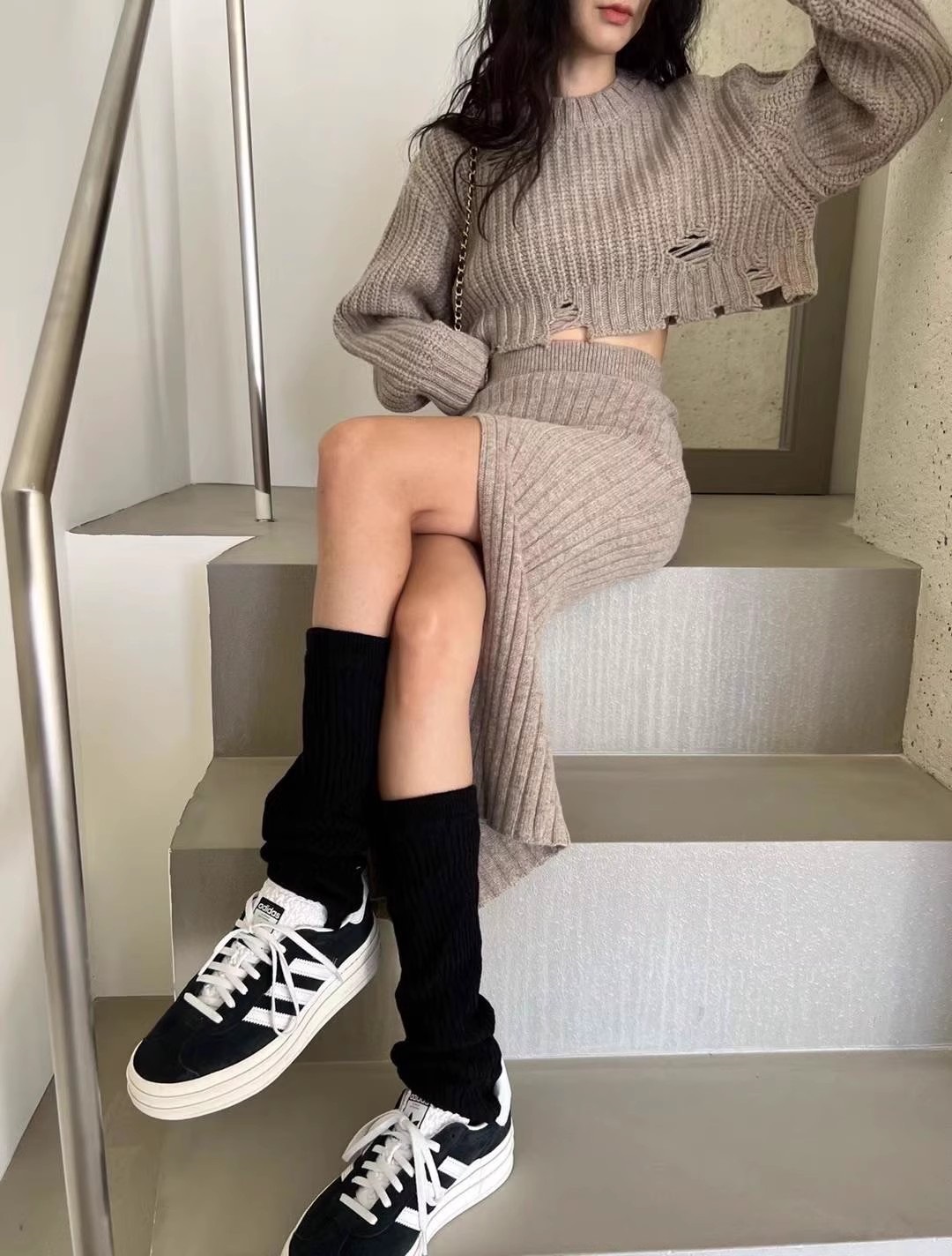 ダメージクロップドニット&スリットリブスカートSET | 詳細画像7