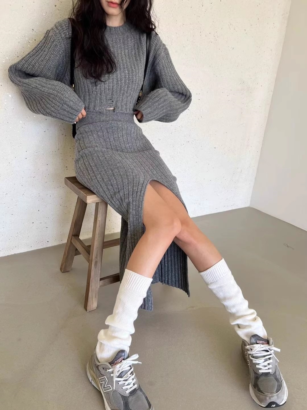 ダメージクロップドニット&スリットリブスカートSET | 詳細画像10