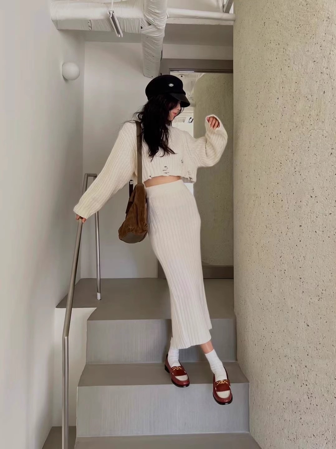 ダメージクロップドニット&スリットリブスカートSET | 詳細画像12