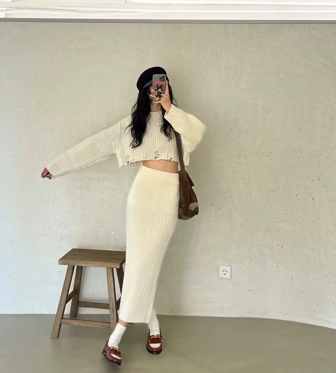 ダメージクロップドニット&スリットリブスカートSET | 詳細画像13