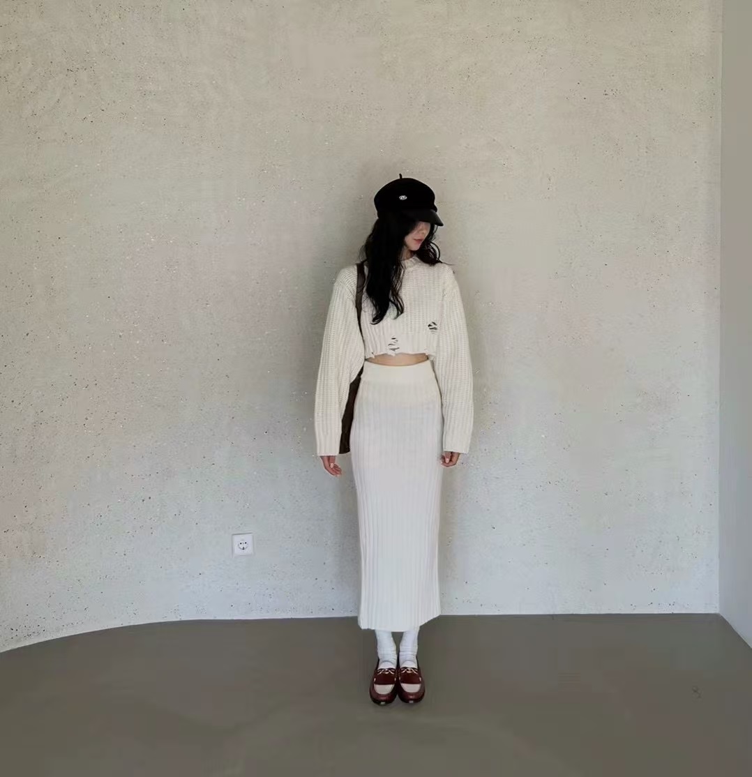 ダメージクロップドニット&スリットリブスカートSET | 詳細画像15