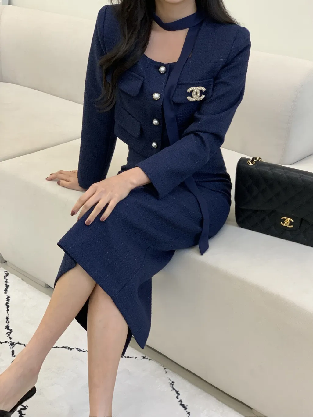 スカーフスクエアツイードジャケット&ダーツスリットスカートSET | 詳細画像1