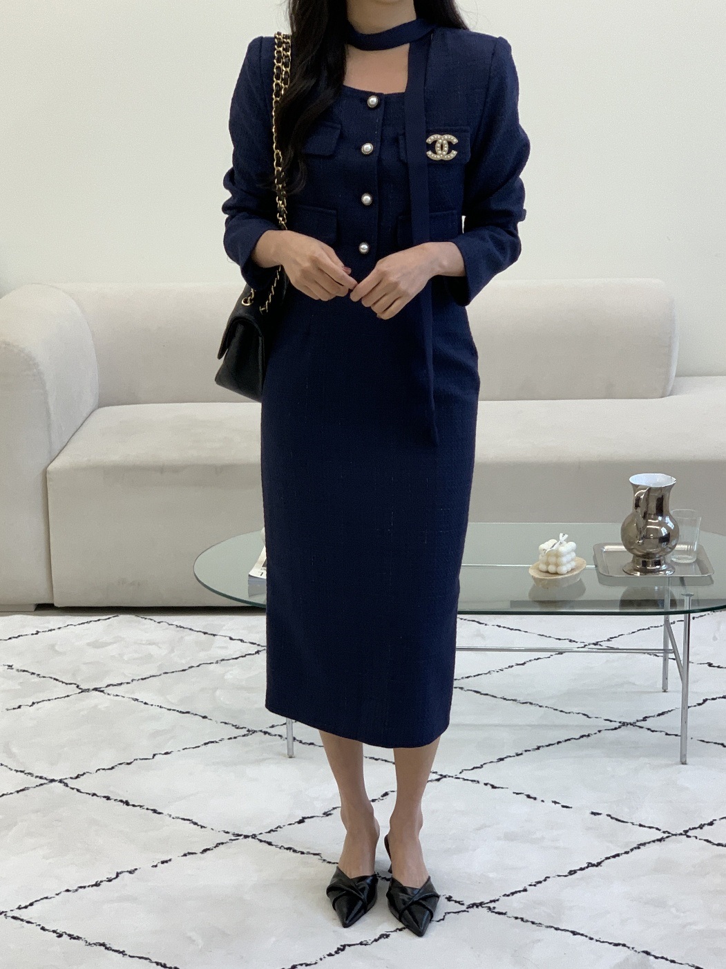 スカーフスクエアツイードジャケット&ダーツスリットスカートSET | 詳細画像4