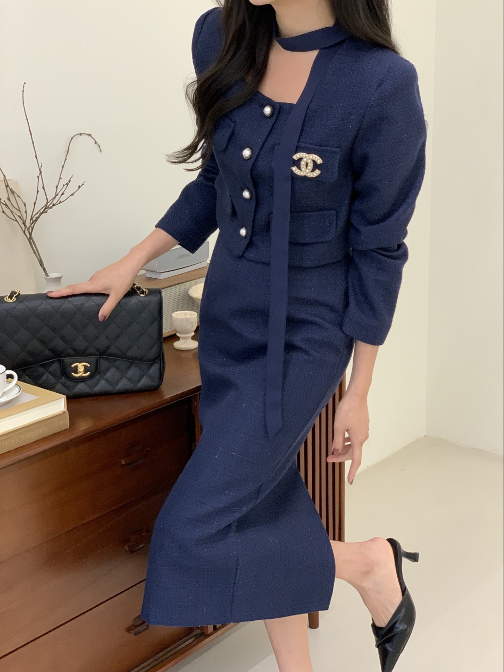 スカーフスクエアツイードジャケット&ダーツスリットスカートSET | 詳細画像9