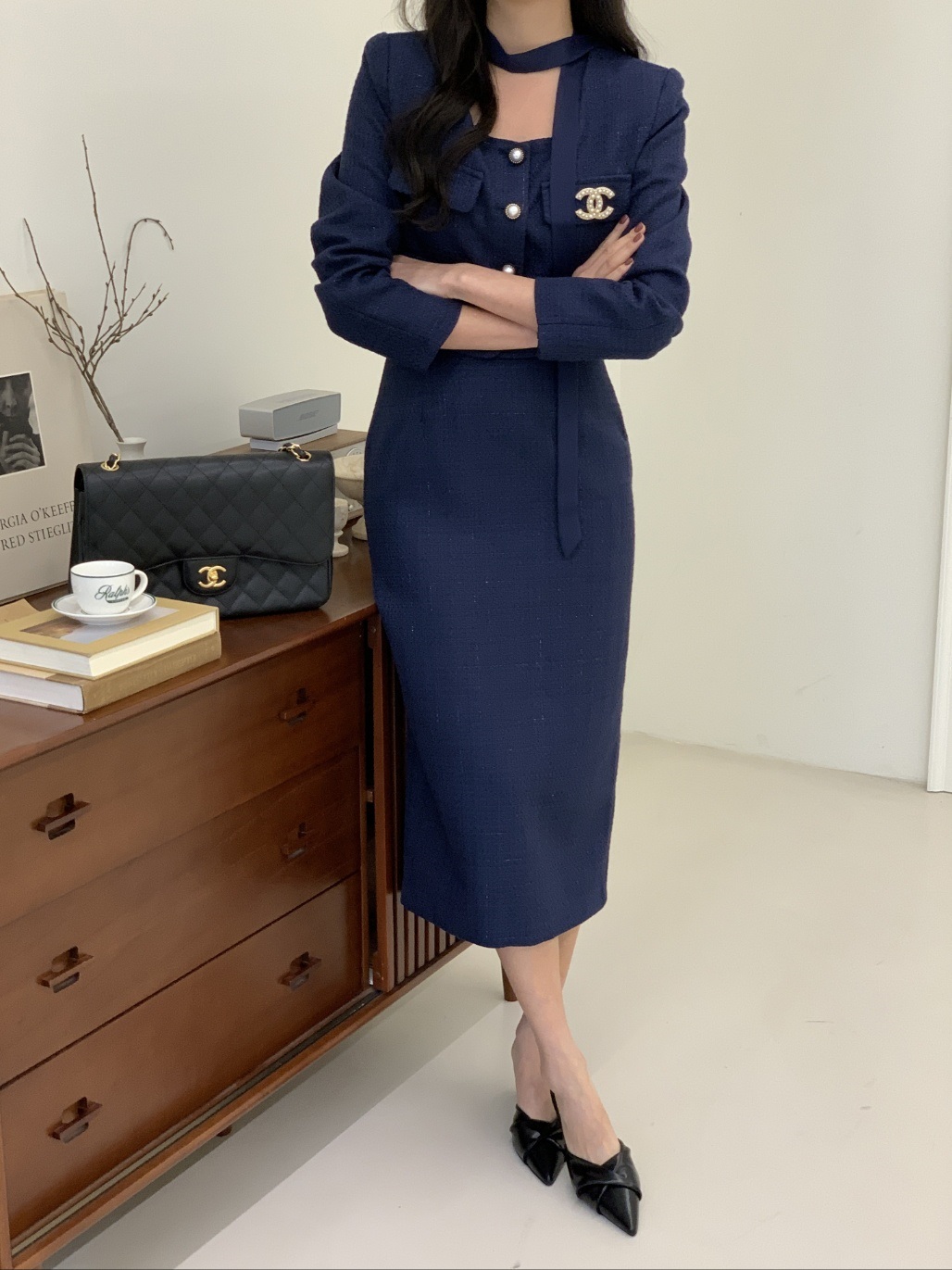 スカーフスクエアツイードジャケット&ダーツスリットスカートSET | 詳細画像10