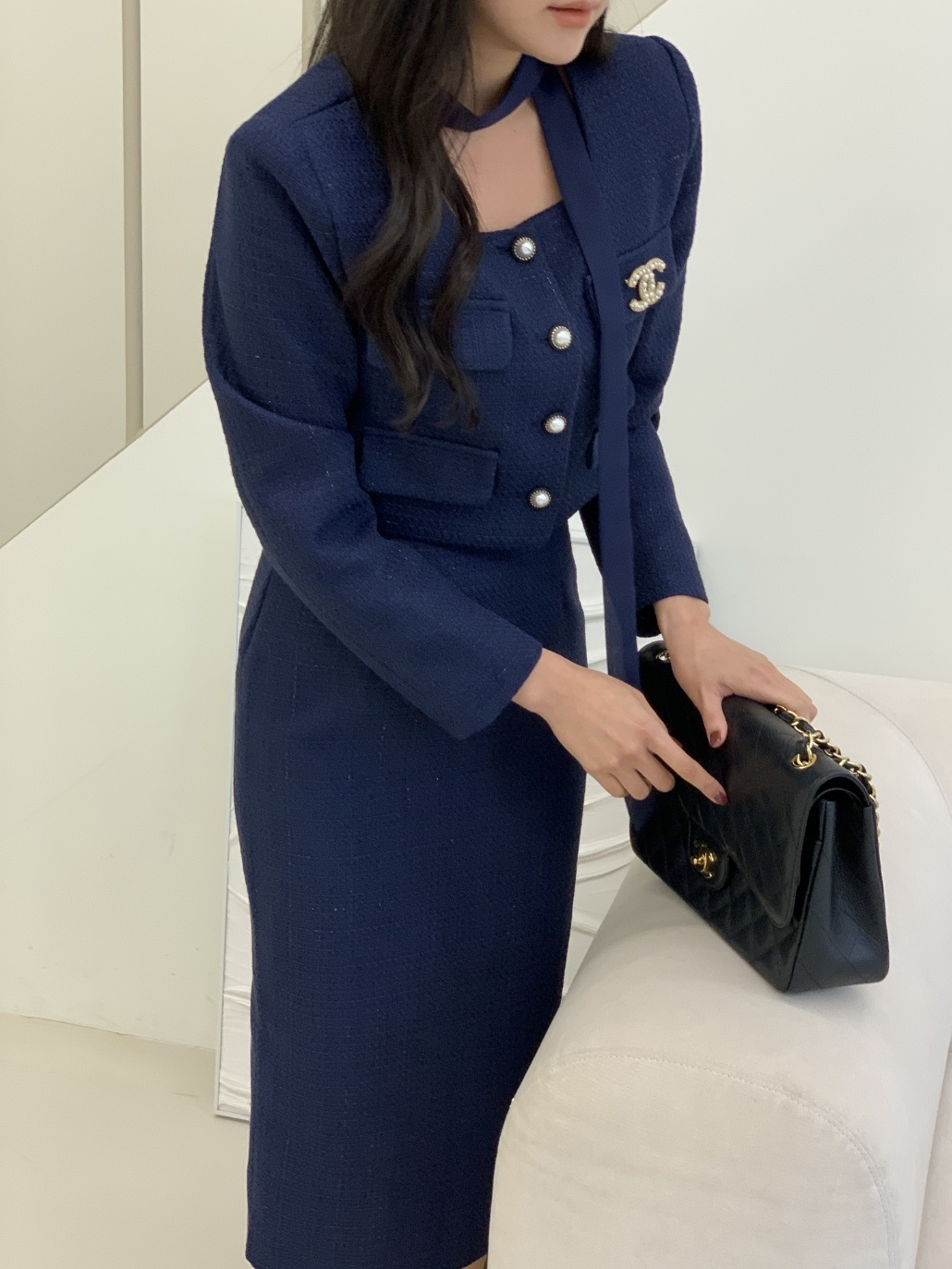 スカーフスクエアツイードジャケット&ダーツスリットスカートSET | 詳細画像11