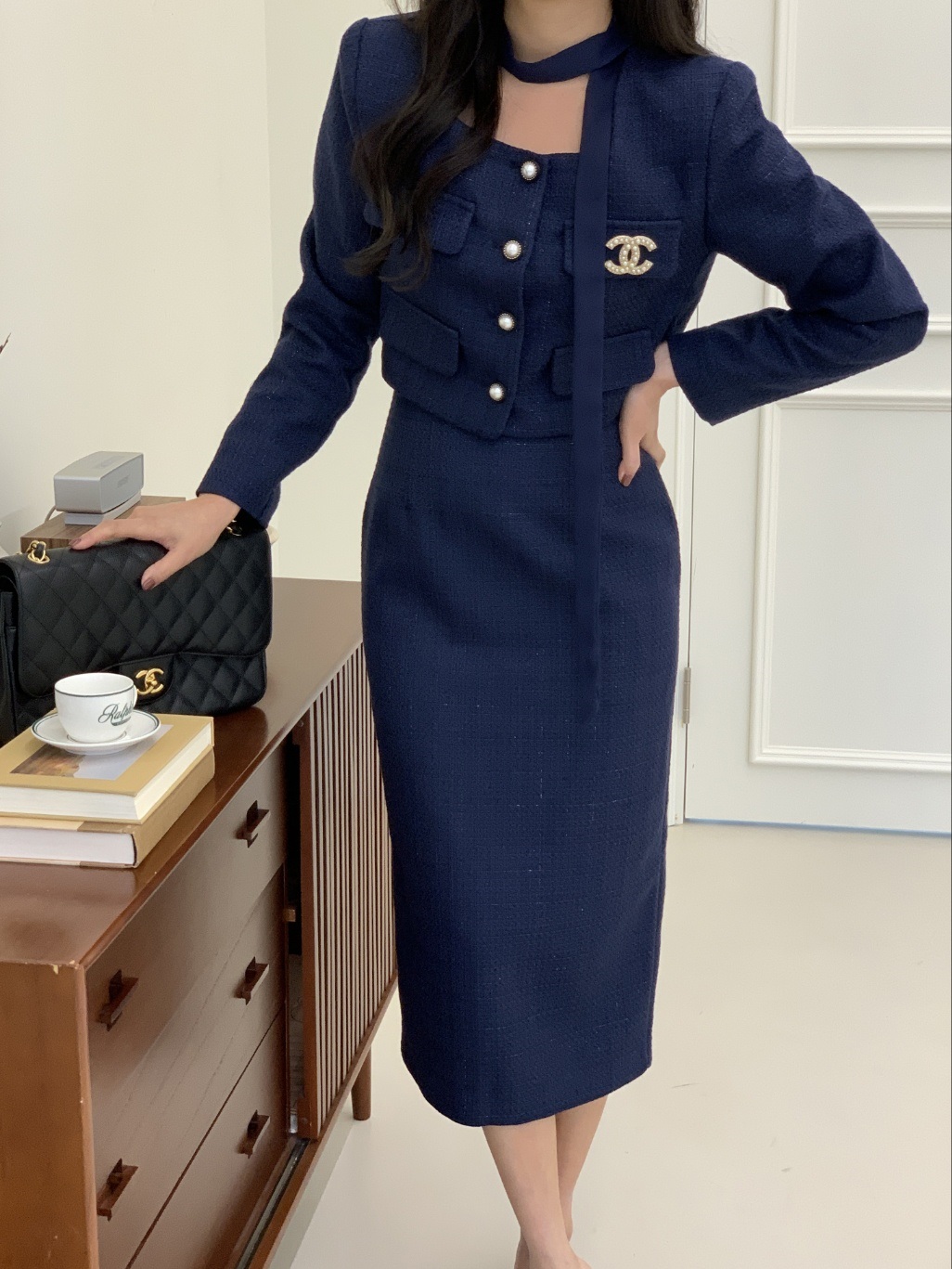 スカーフスクエアツイードジャケット&ダーツスリットスカートSET | 詳細画像13