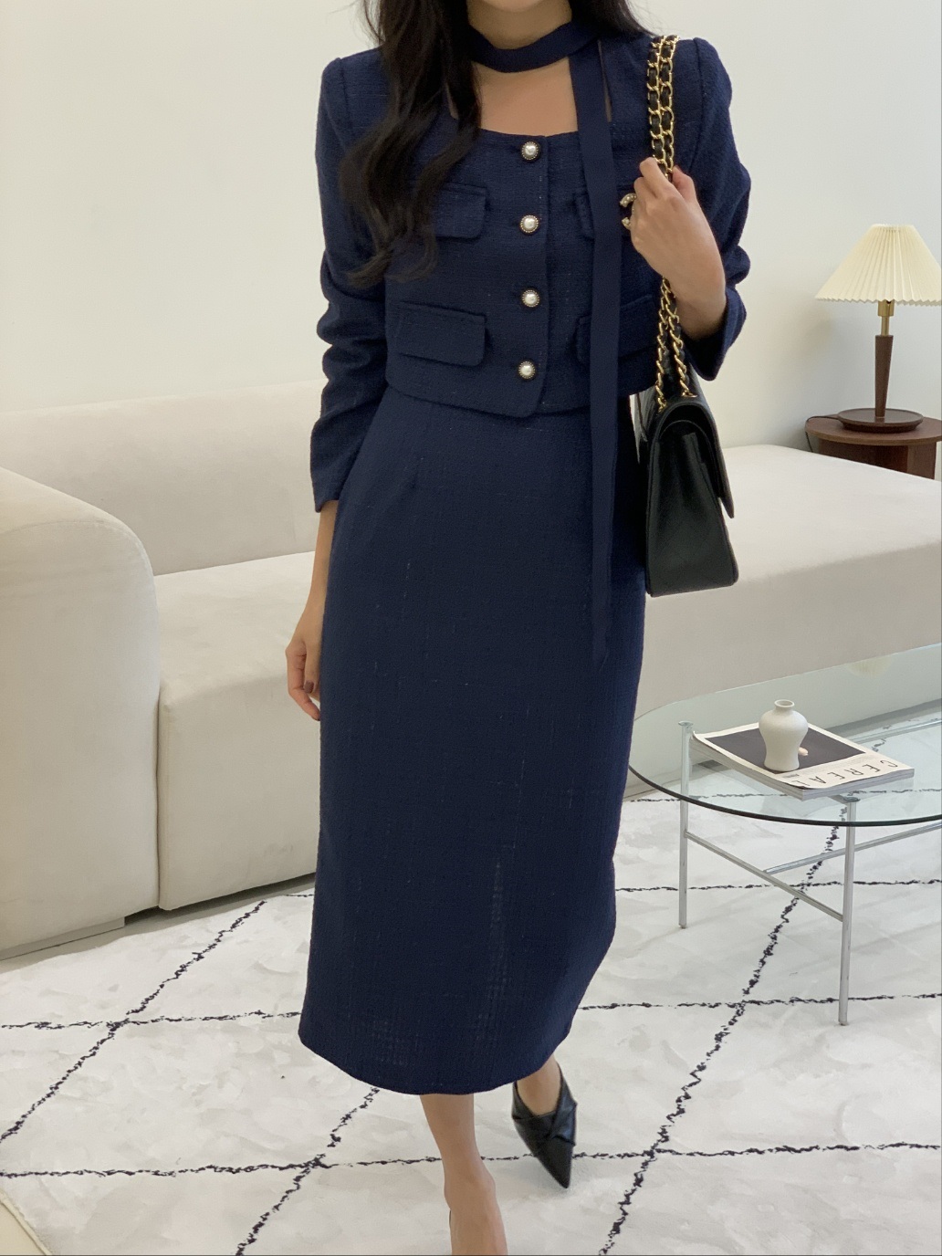 スカーフスクエアツイードジャケット&ダーツスリットスカートSET | 詳細画像15