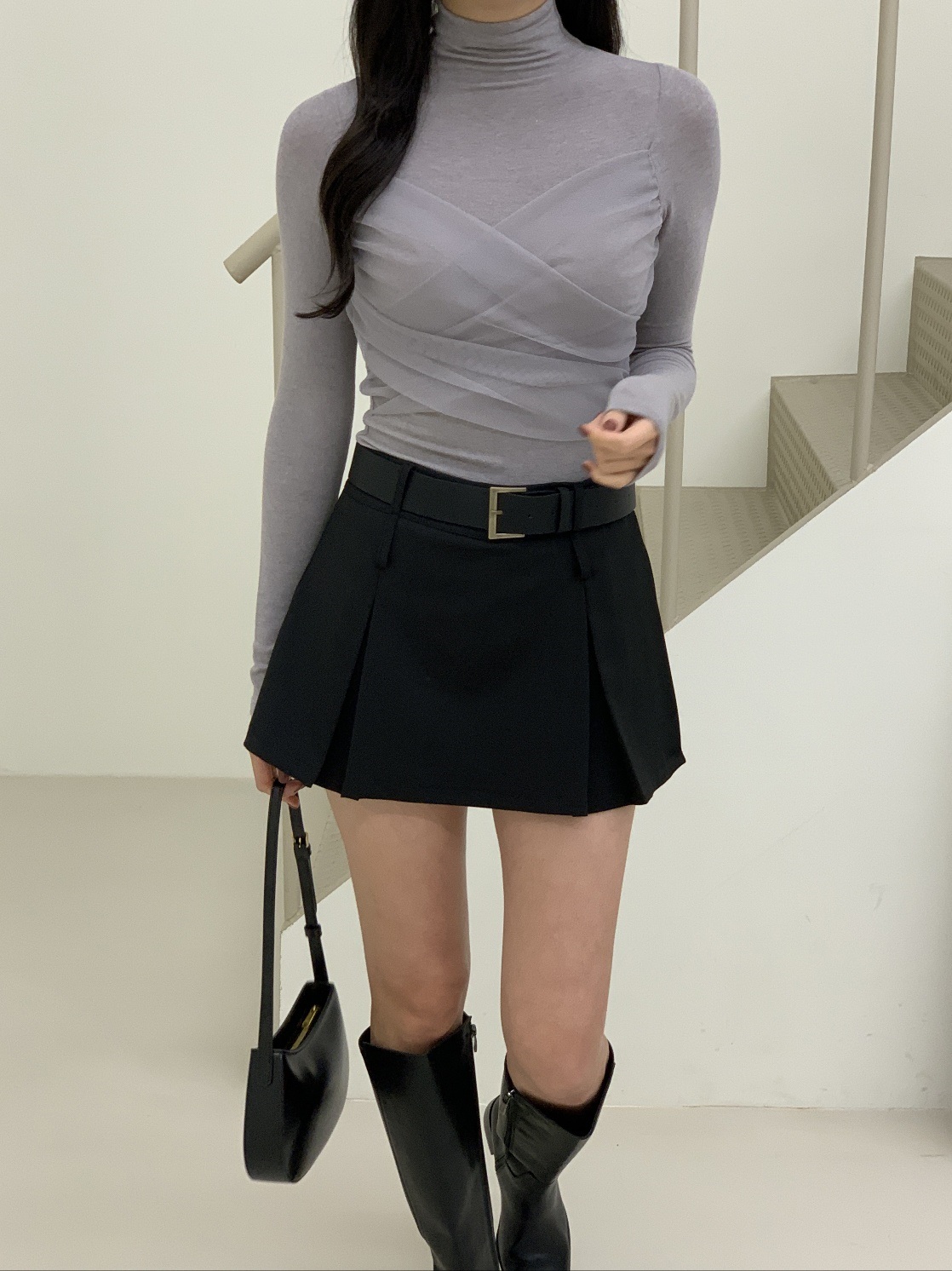 シフォンビスチェシャーリングハイネックTシャツ | レディース