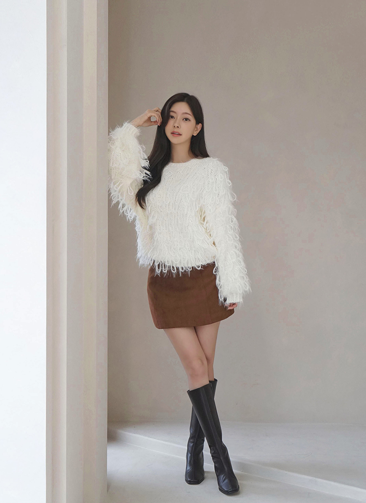 minä ベージュタンバリン台形スカート スエード調ミニチャーム台形スカート | レディースファッション通販