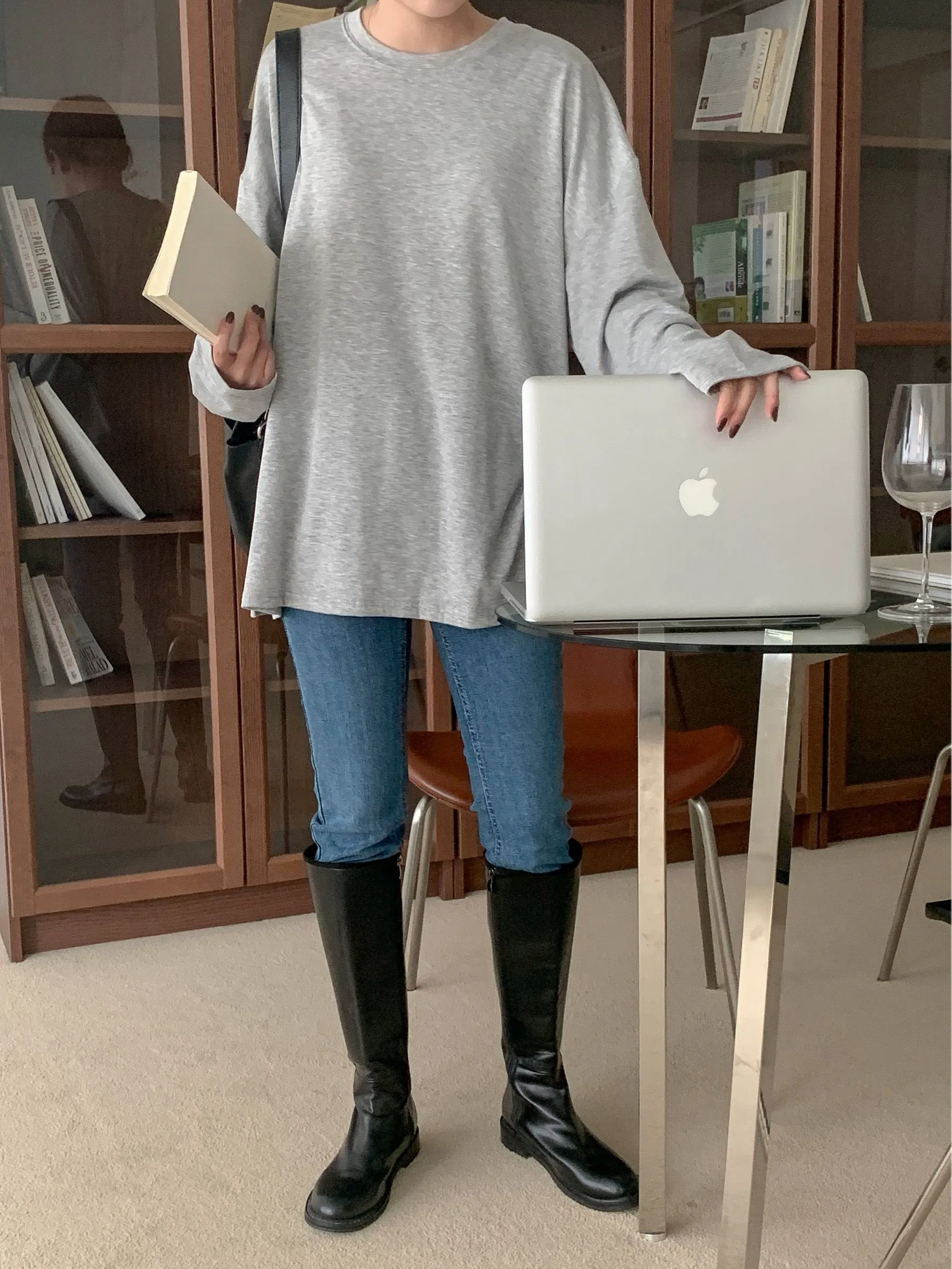 裏起毛ラウンドスリットルーズTシャツ | 詳細画像1