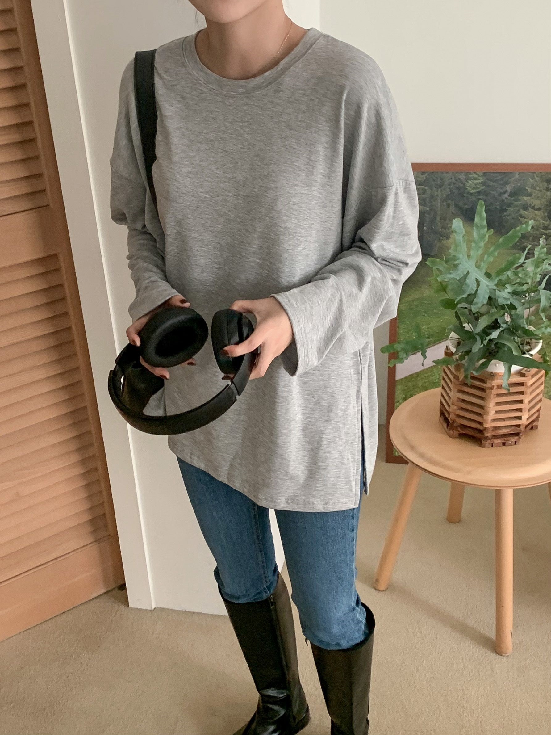 裏起毛ラウンドスリットルーズTシャツ | 詳細画像14