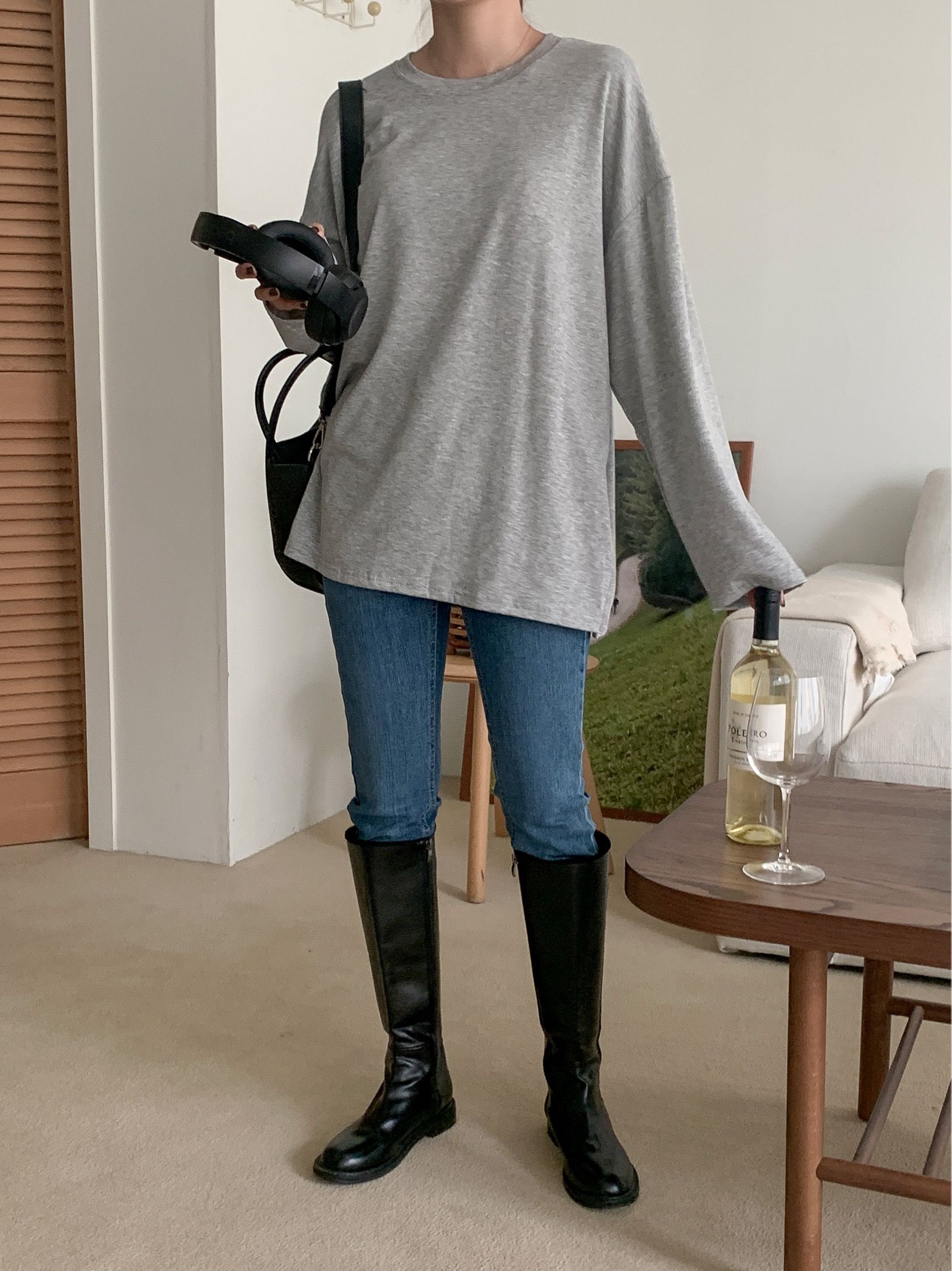 裏起毛ラウンドスリットルーズTシャツ | 詳細画像12