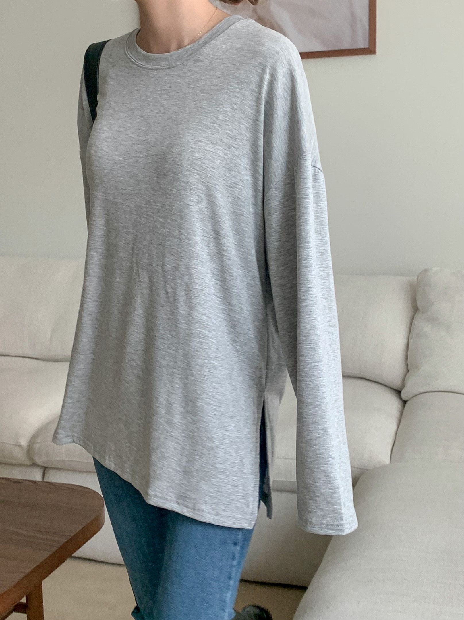 裏起毛ラウンドスリットルーズTシャツ | 詳細画像5