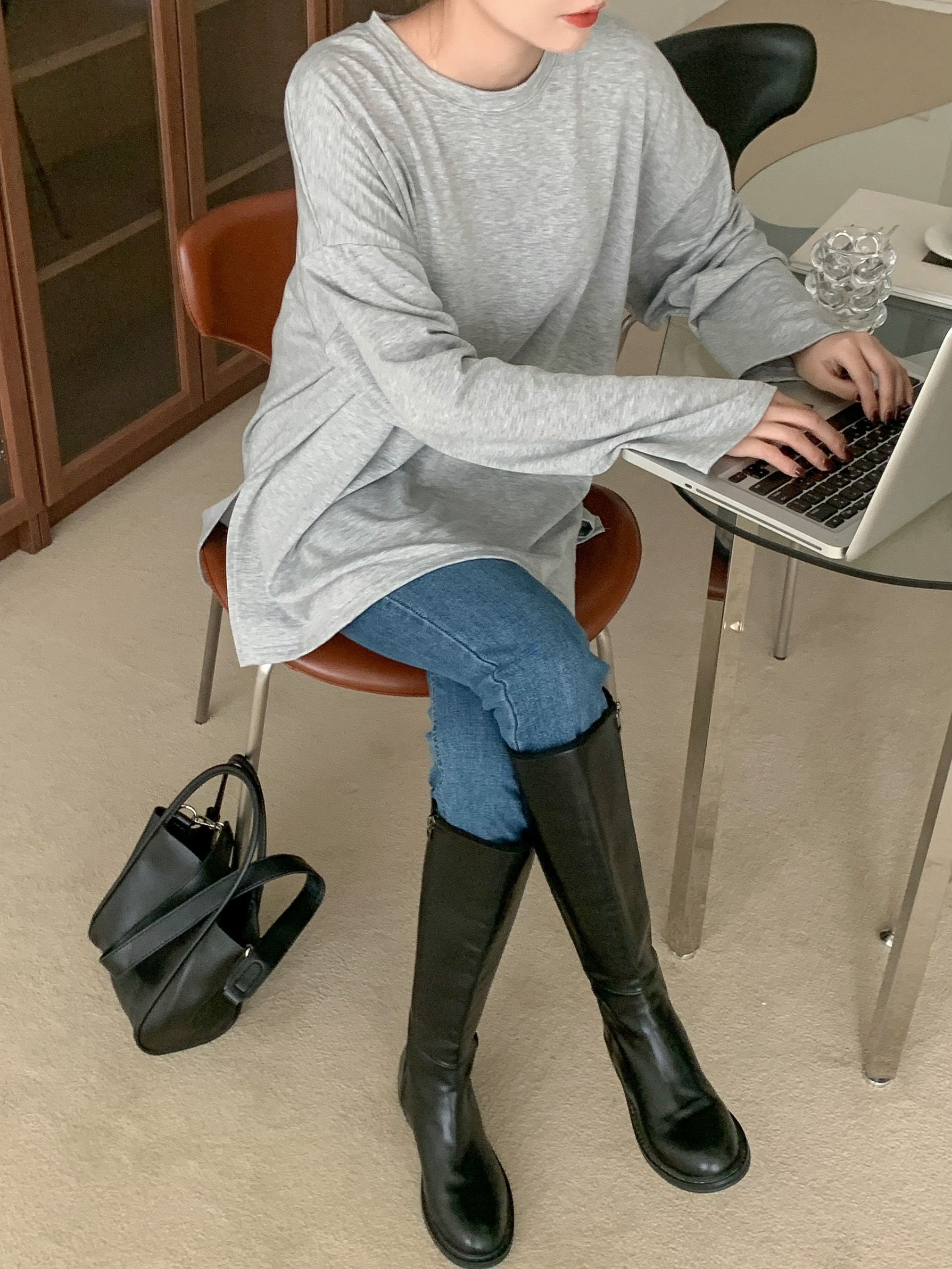 裏起毛ラウンドスリットルーズTシャツ | 詳細画像8