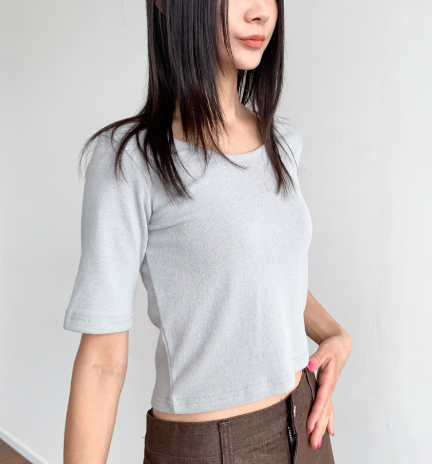 ワイドネッククロップド5分袖Tシャツ | 詳細画像18