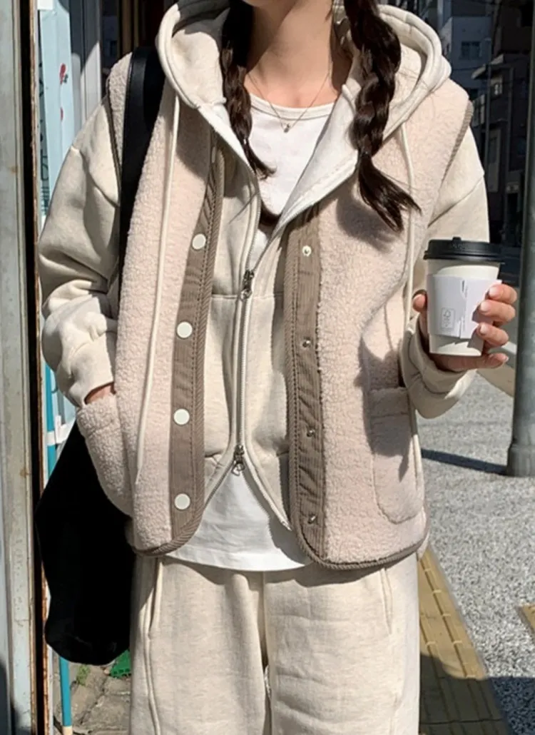 コーデュロイ配色ポケットボアベスト | 詳細画像1