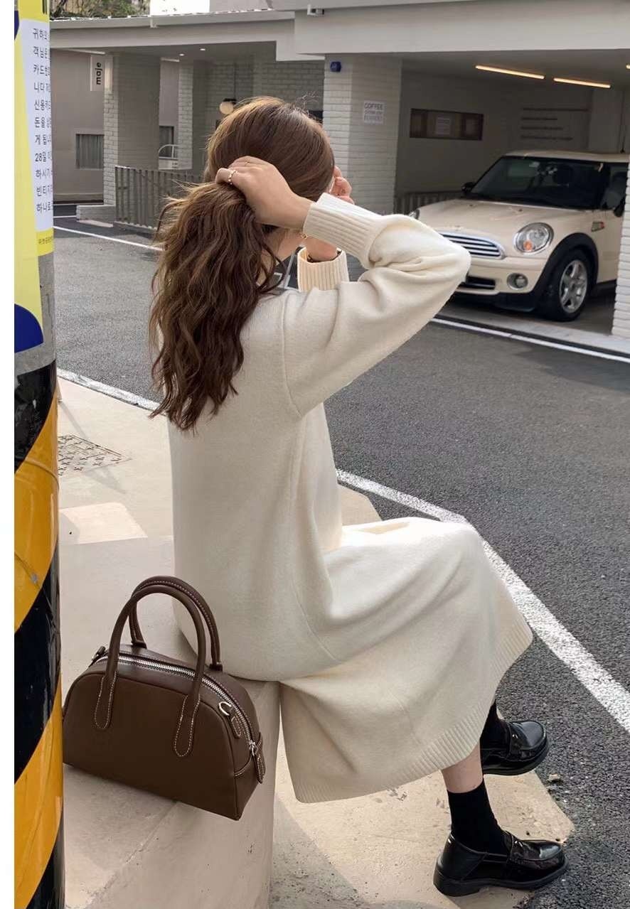 ウール混スキッパーニットワンピース | レディースファッション