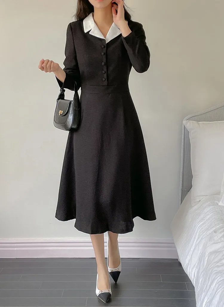 配色オープンカラーツイードフレアワンピース | レディース  