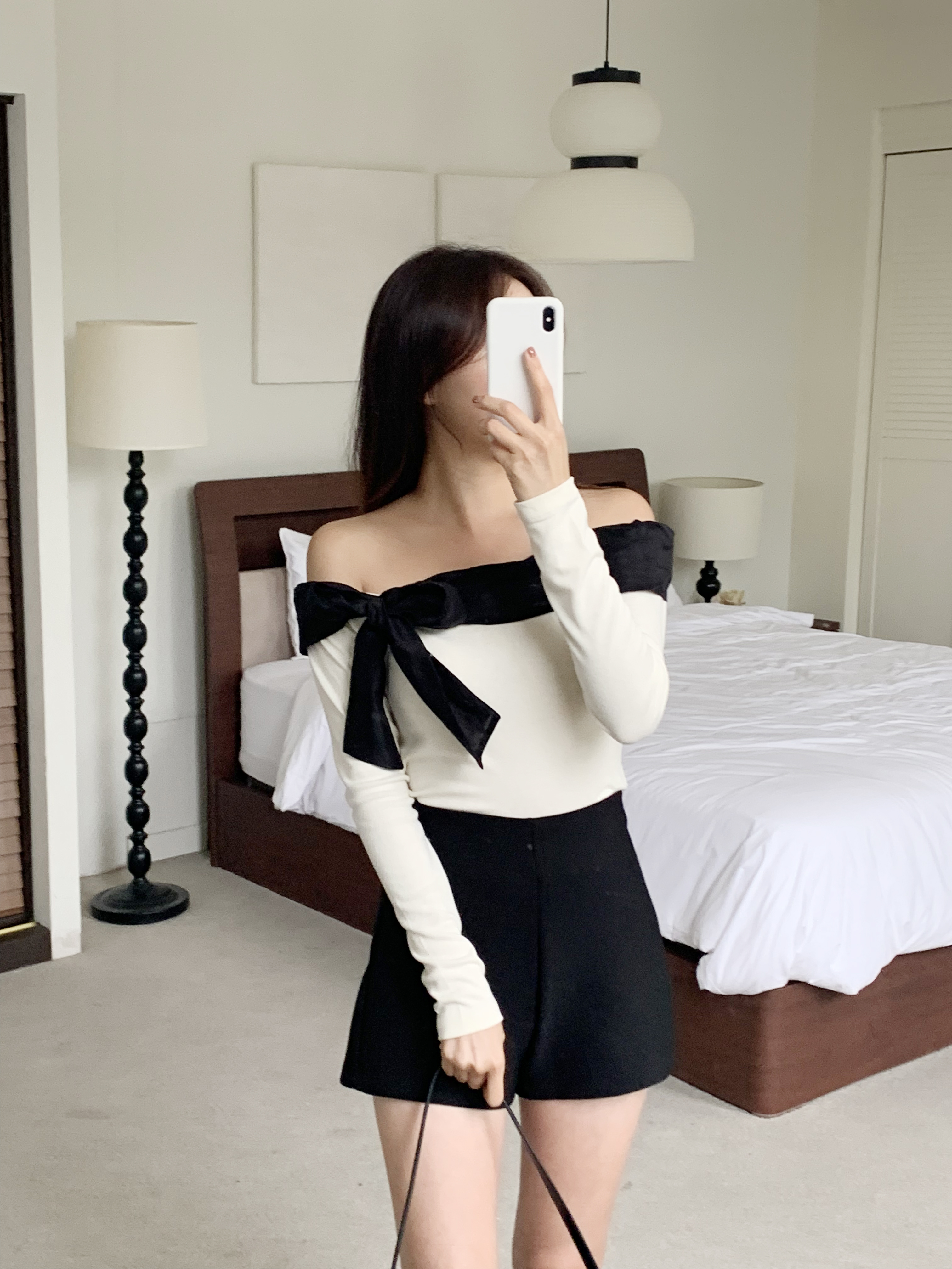 配色リボンオフショル長袖Tシャツ | 詳細画像2