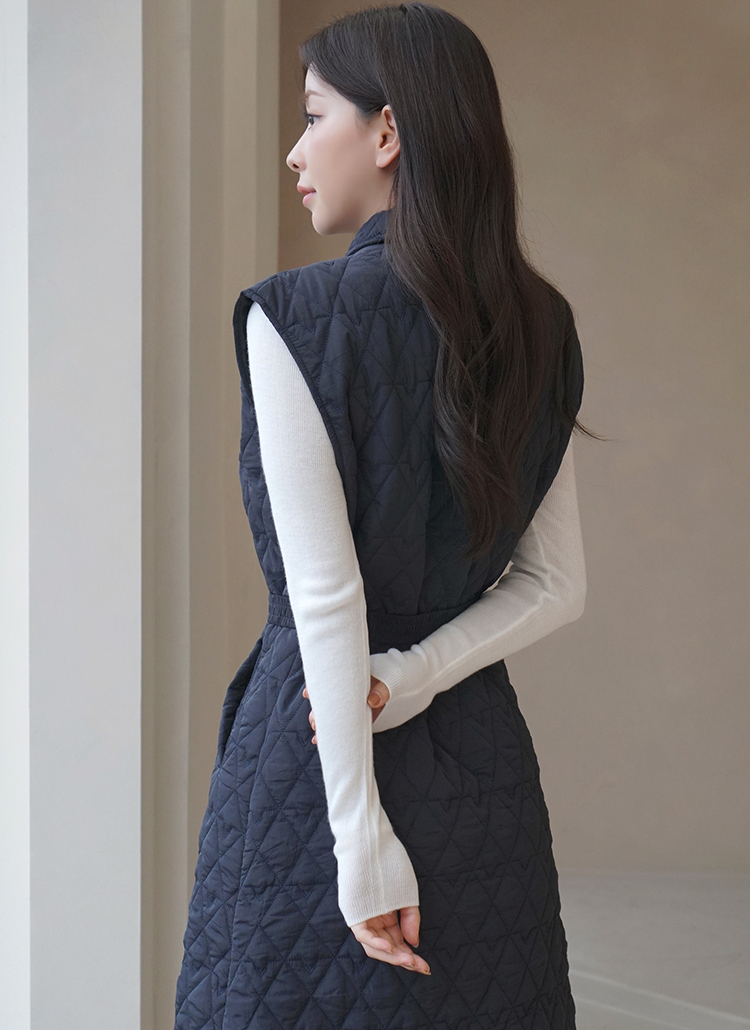 カラーネックダブルボタンキルティングベストワンピース | レディース