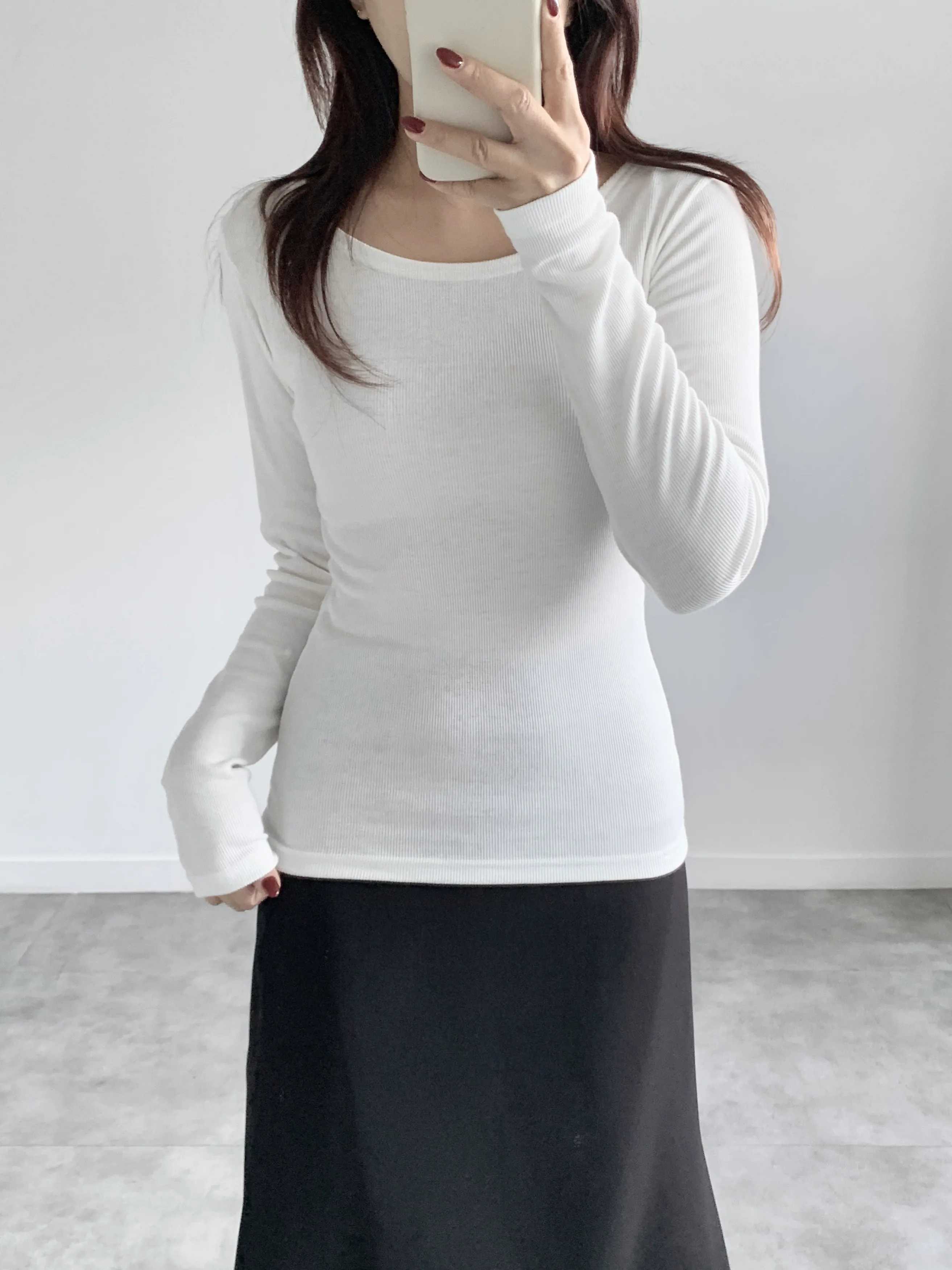 裏起毛ワイドネックリブ長袖Tシャツ | 詳細画像1