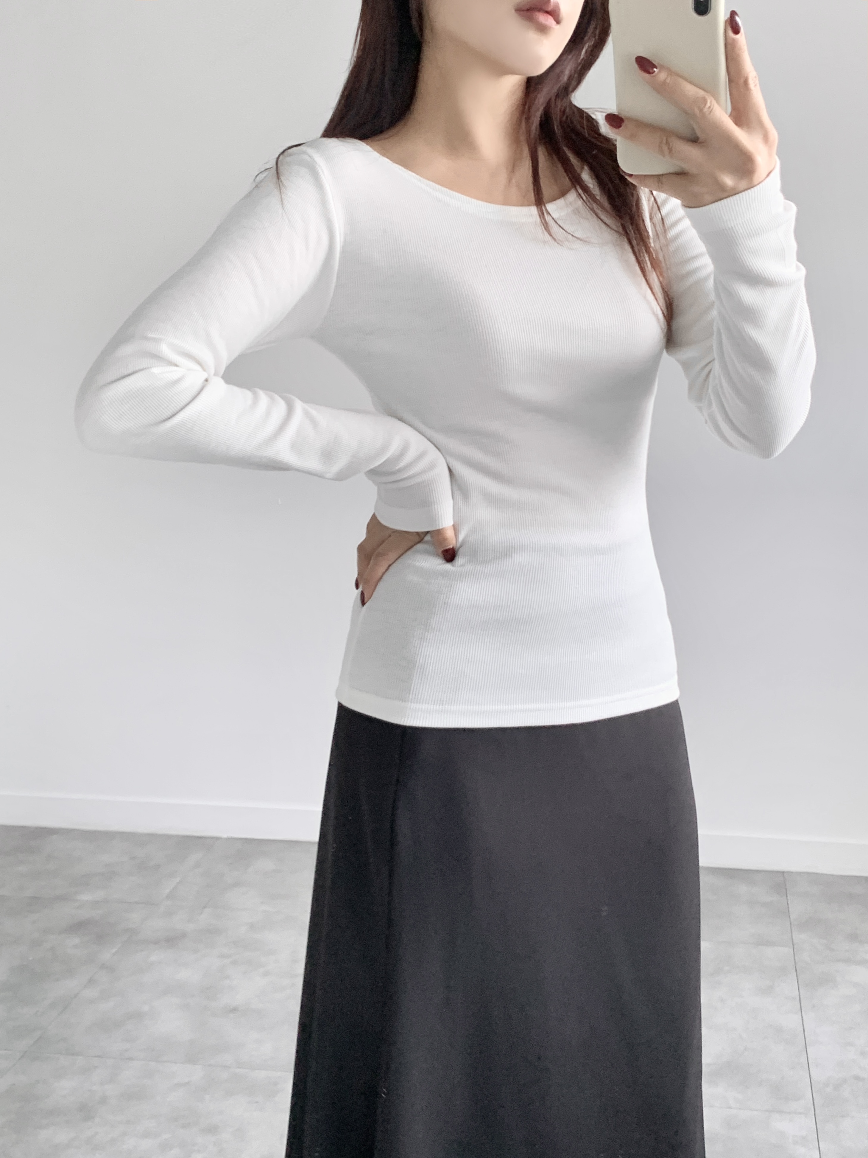 裏起毛ワイドネックリブ長袖Tシャツ | 詳細画像5