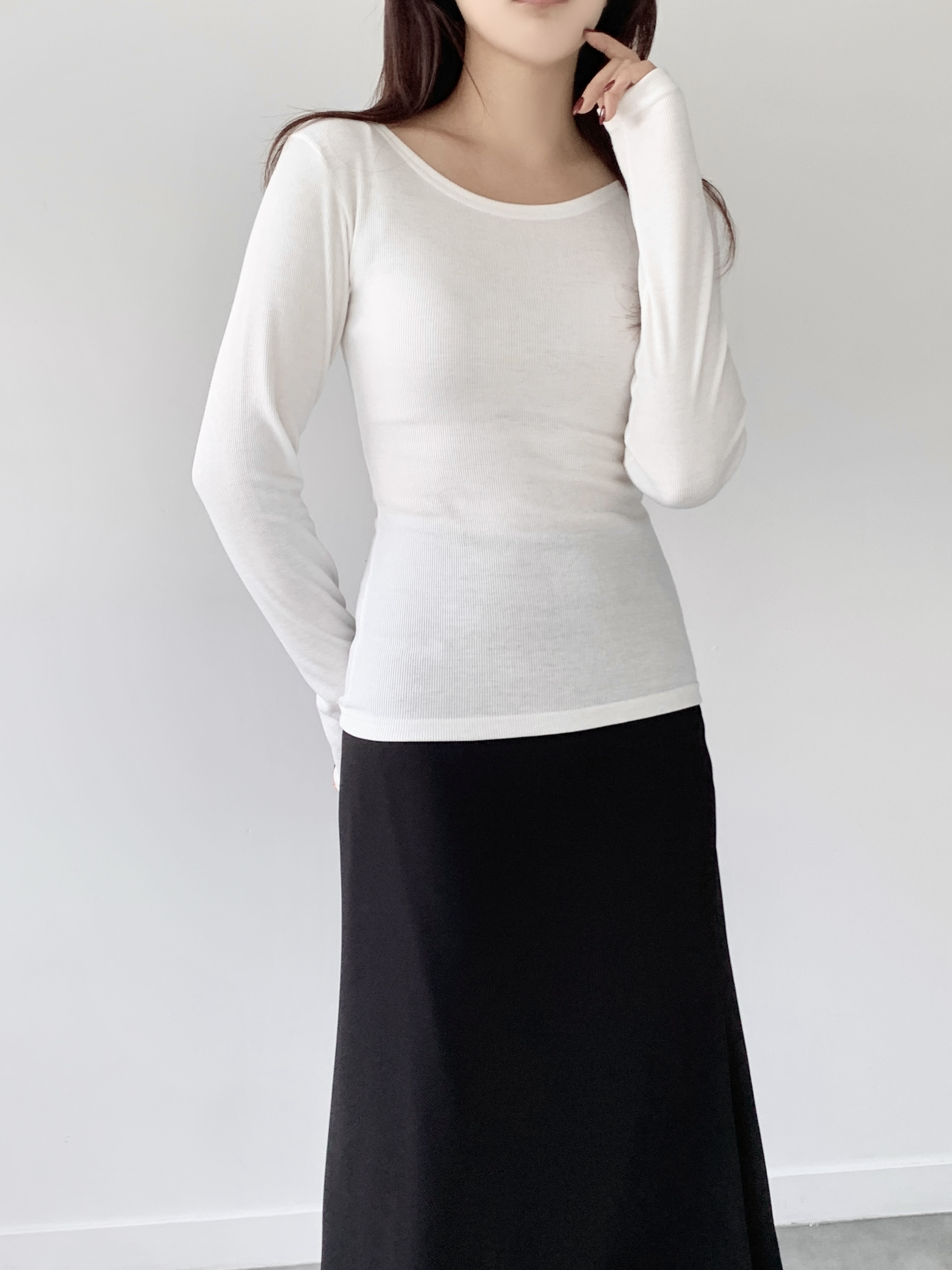 裏起毛ワイドネックリブ長袖Tシャツ | 詳細画像7