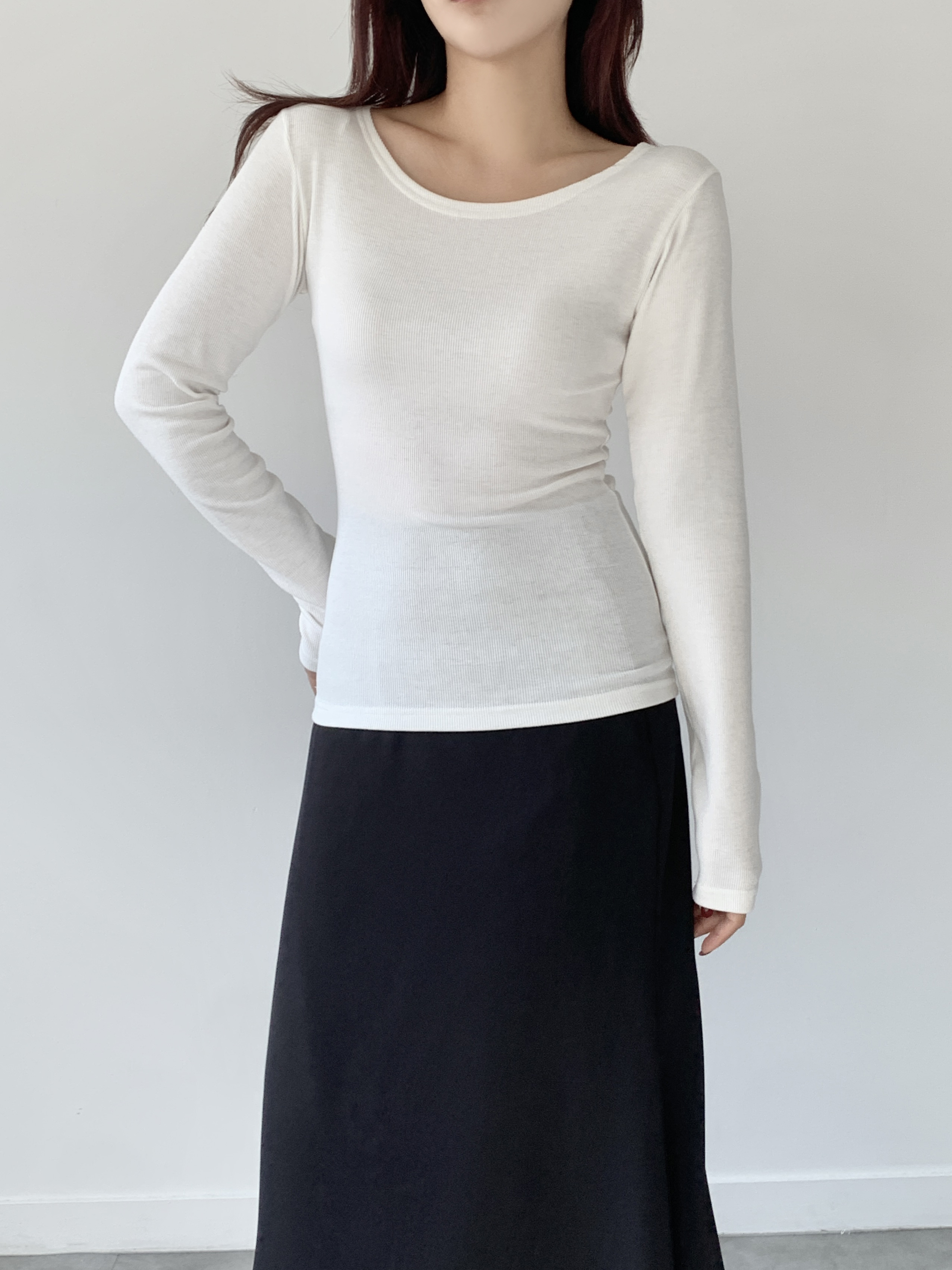 裏起毛ワイドネックリブ長袖Tシャツ | 詳細画像12