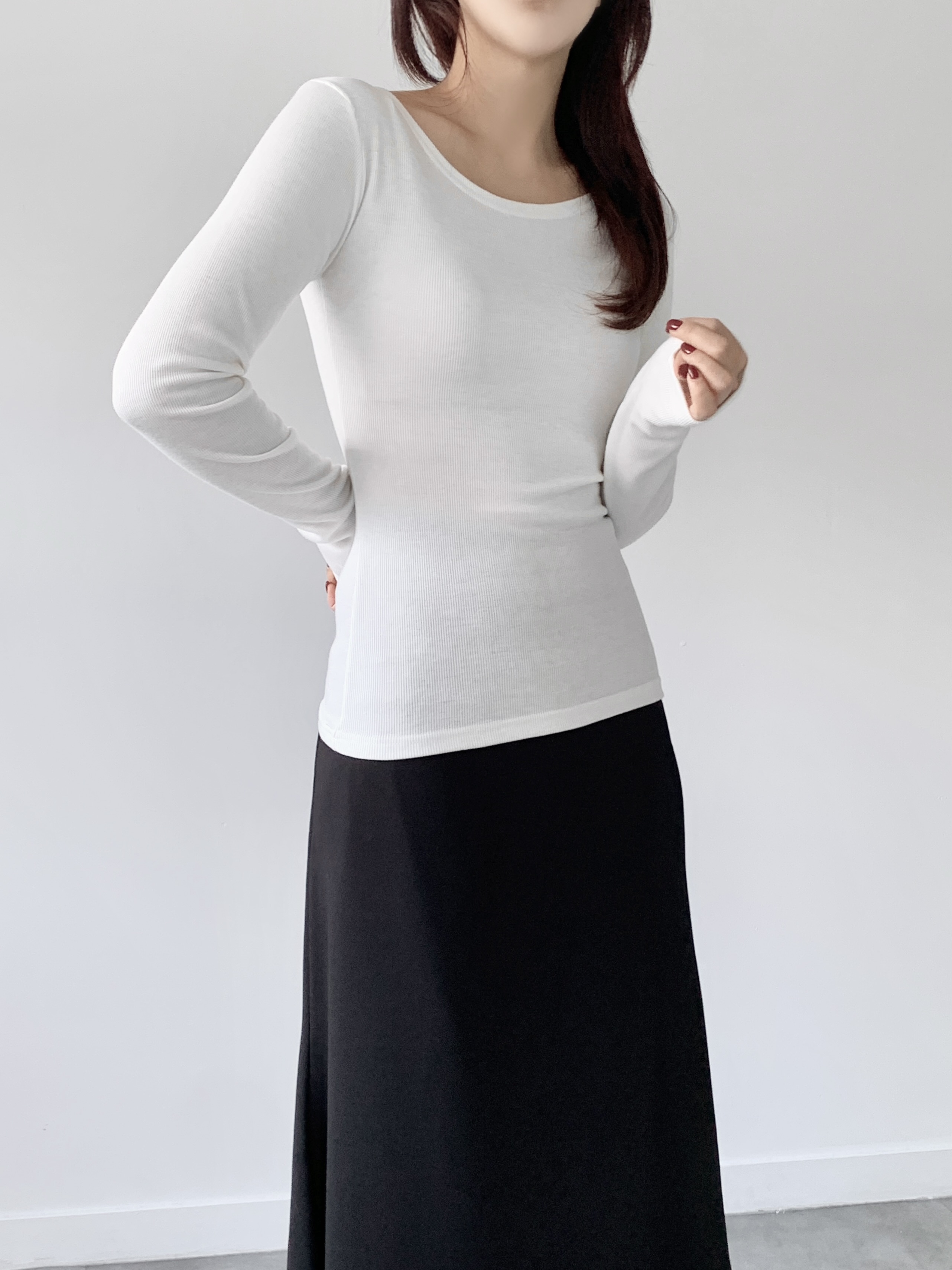 裏起毛ワイドネックリブ長袖Tシャツ | 詳細画像9