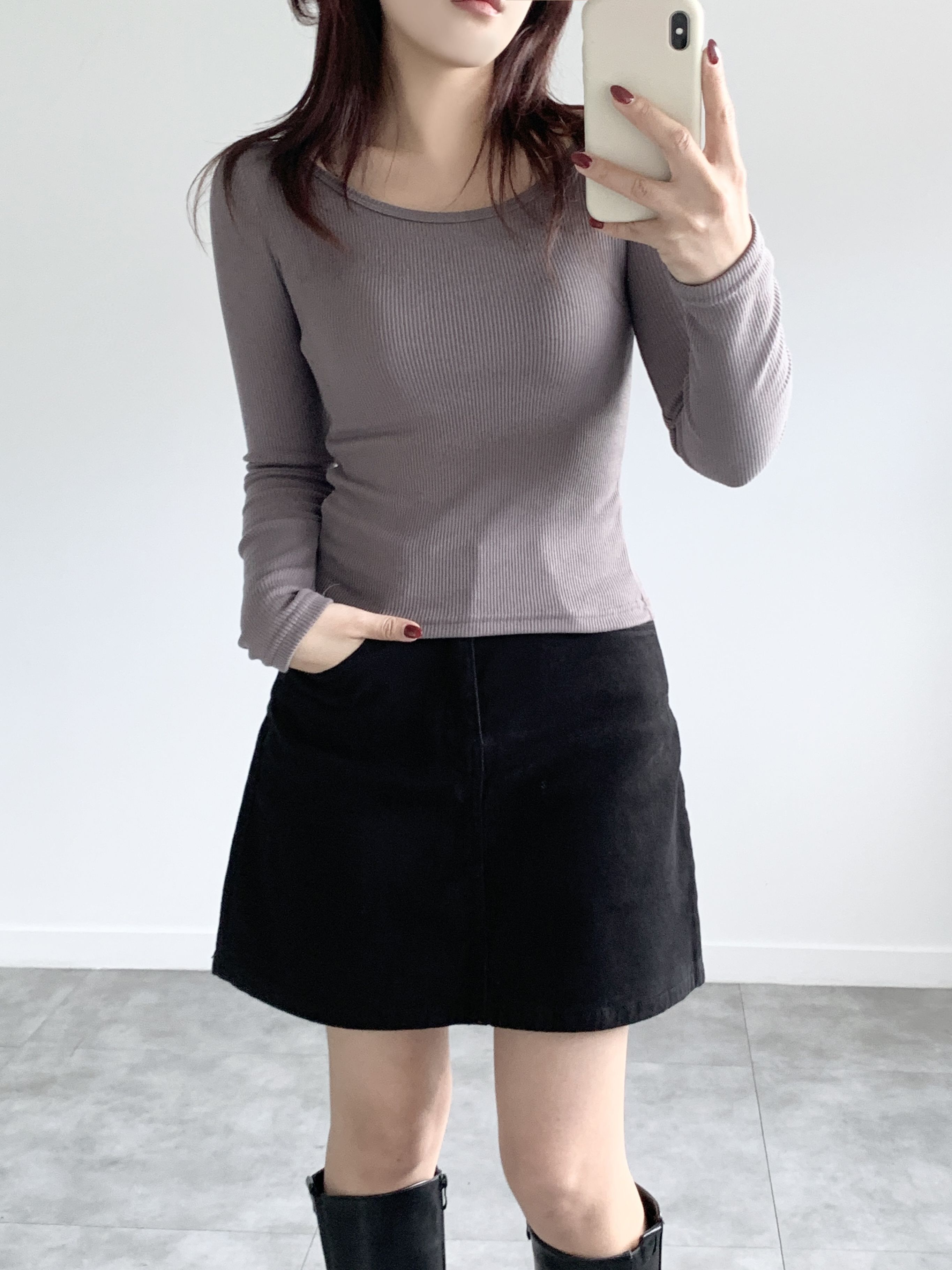 裏起毛ワイドネックスリムリブTシャツ | 詳細画像4