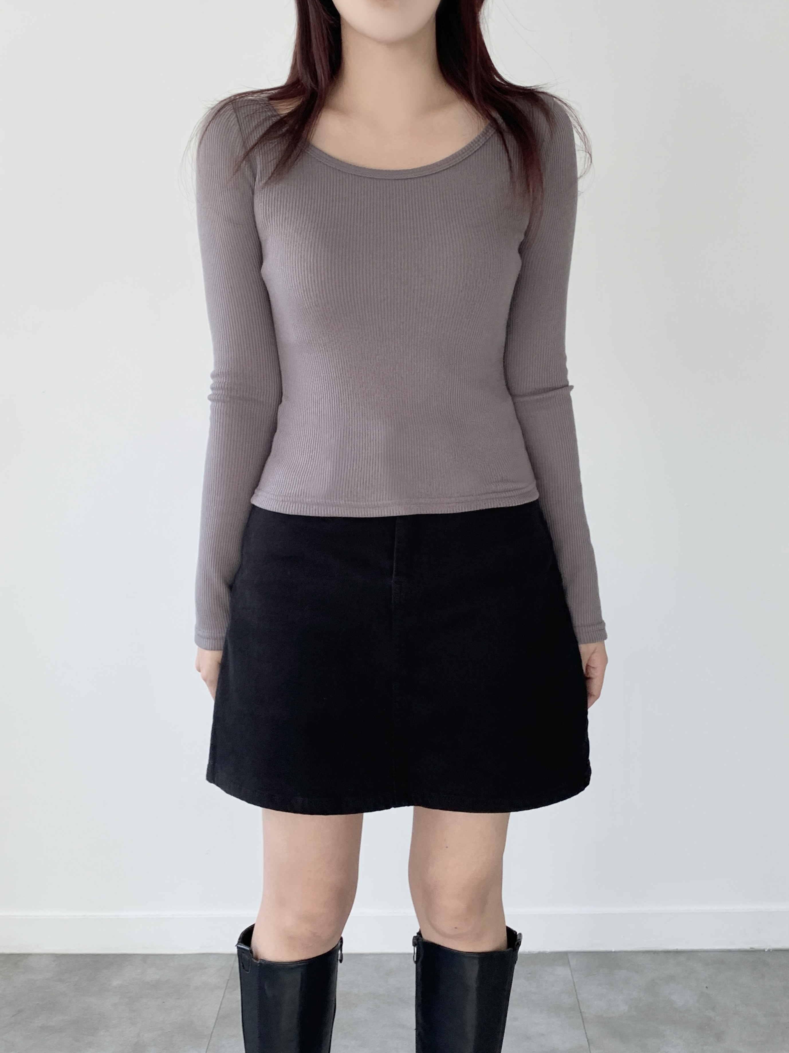 裏起毛ワイドネックスリムリブTシャツ | 詳細画像5