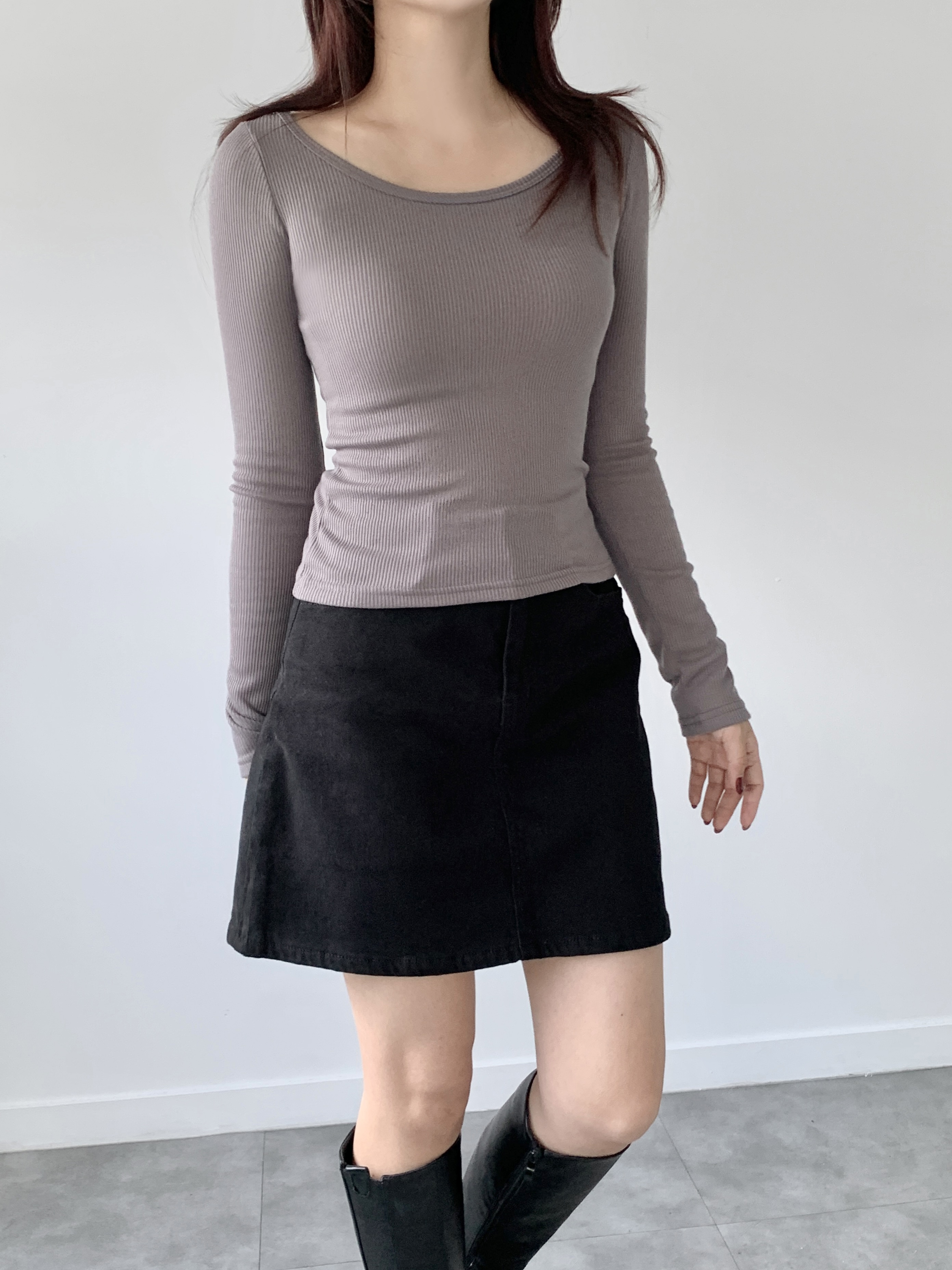 裏起毛ワイドネックスリムリブTシャツ | 詳細画像6