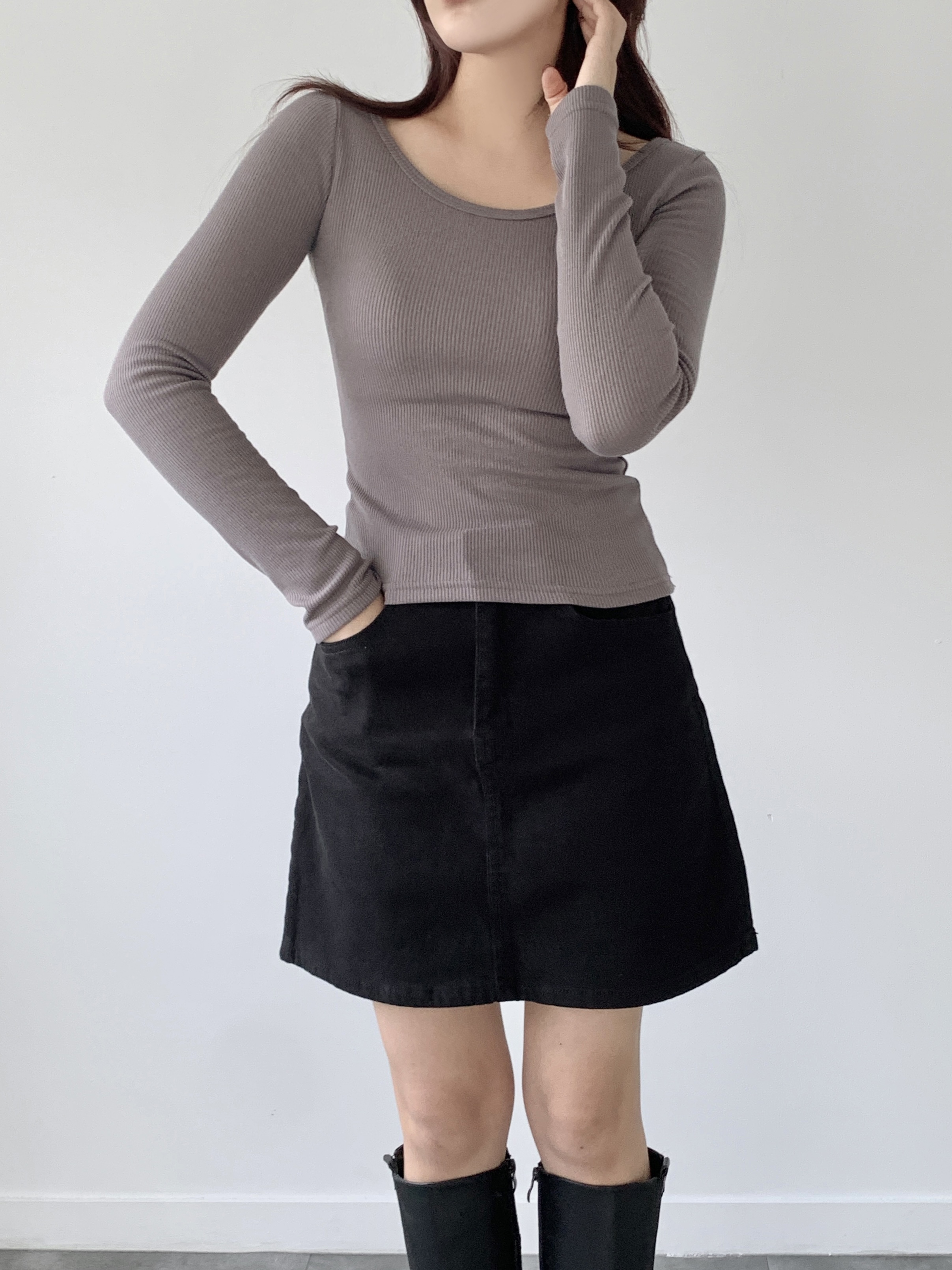 裏起毛ワイドネックスリムリブTシャツ | 詳細画像7