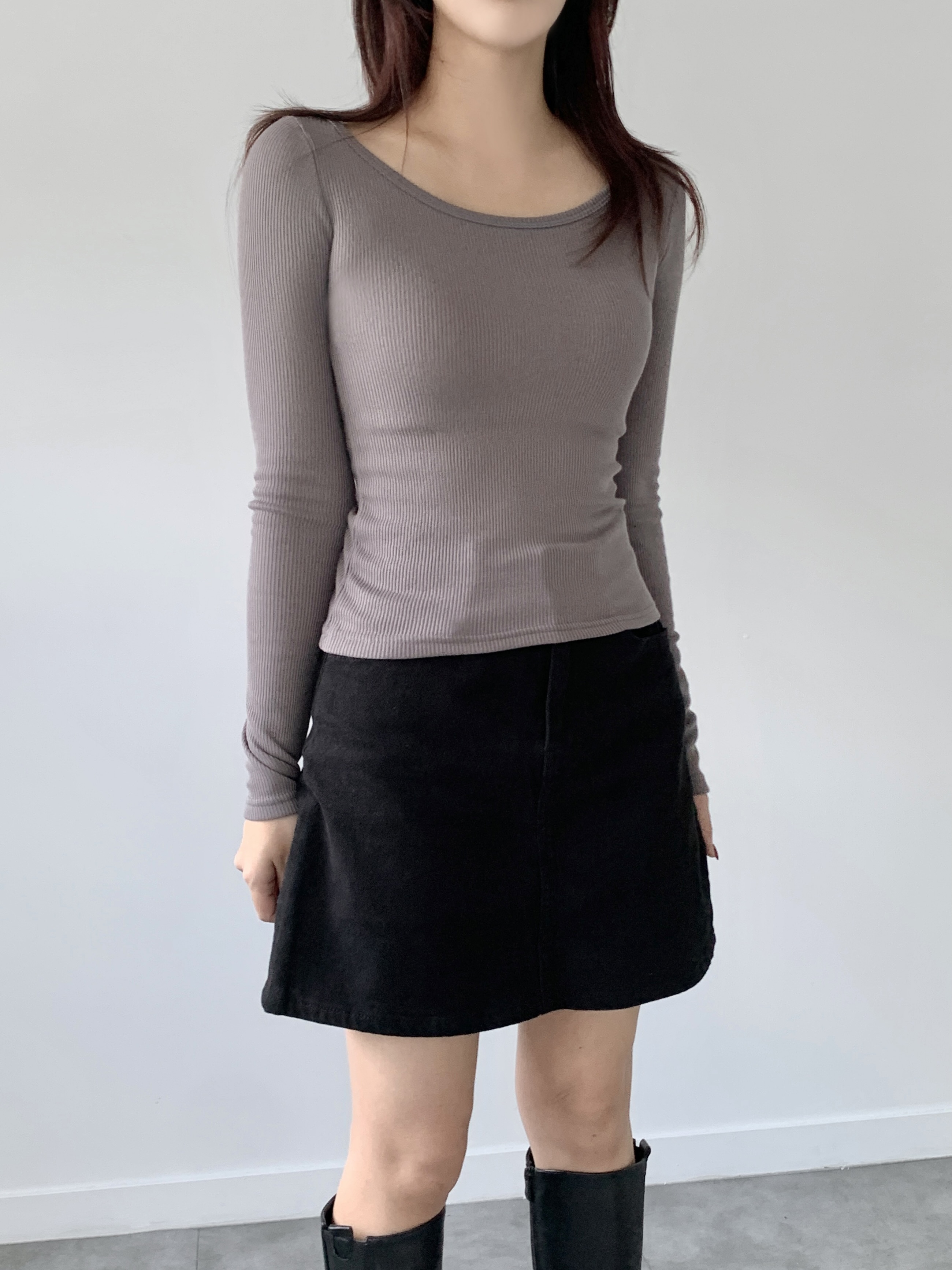 裏起毛ワイドネックスリムリブTシャツ | 詳細画像8