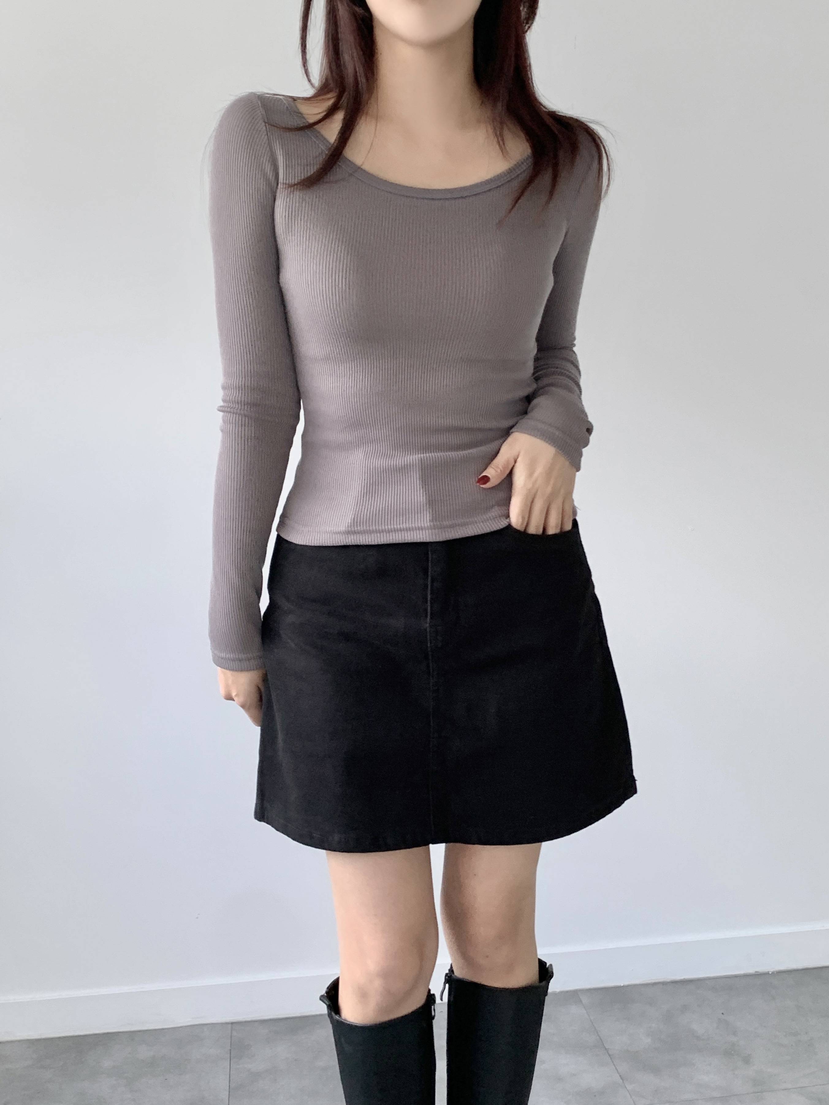 裏起毛ワイドネックスリムリブTシャツ | 詳細画像9